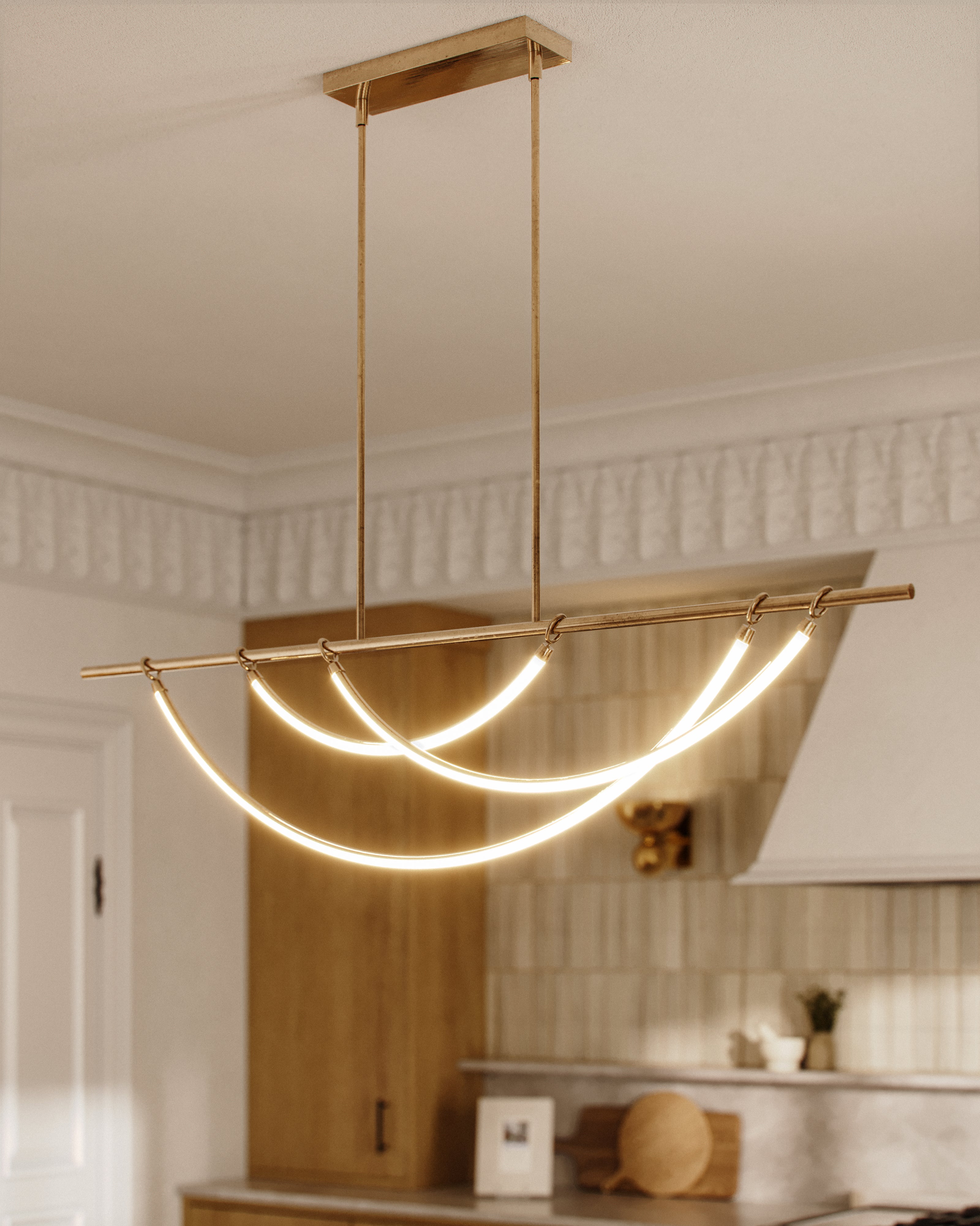 Greer 48" LED Linear Pendant in Vintage Brass, Universal Voltage