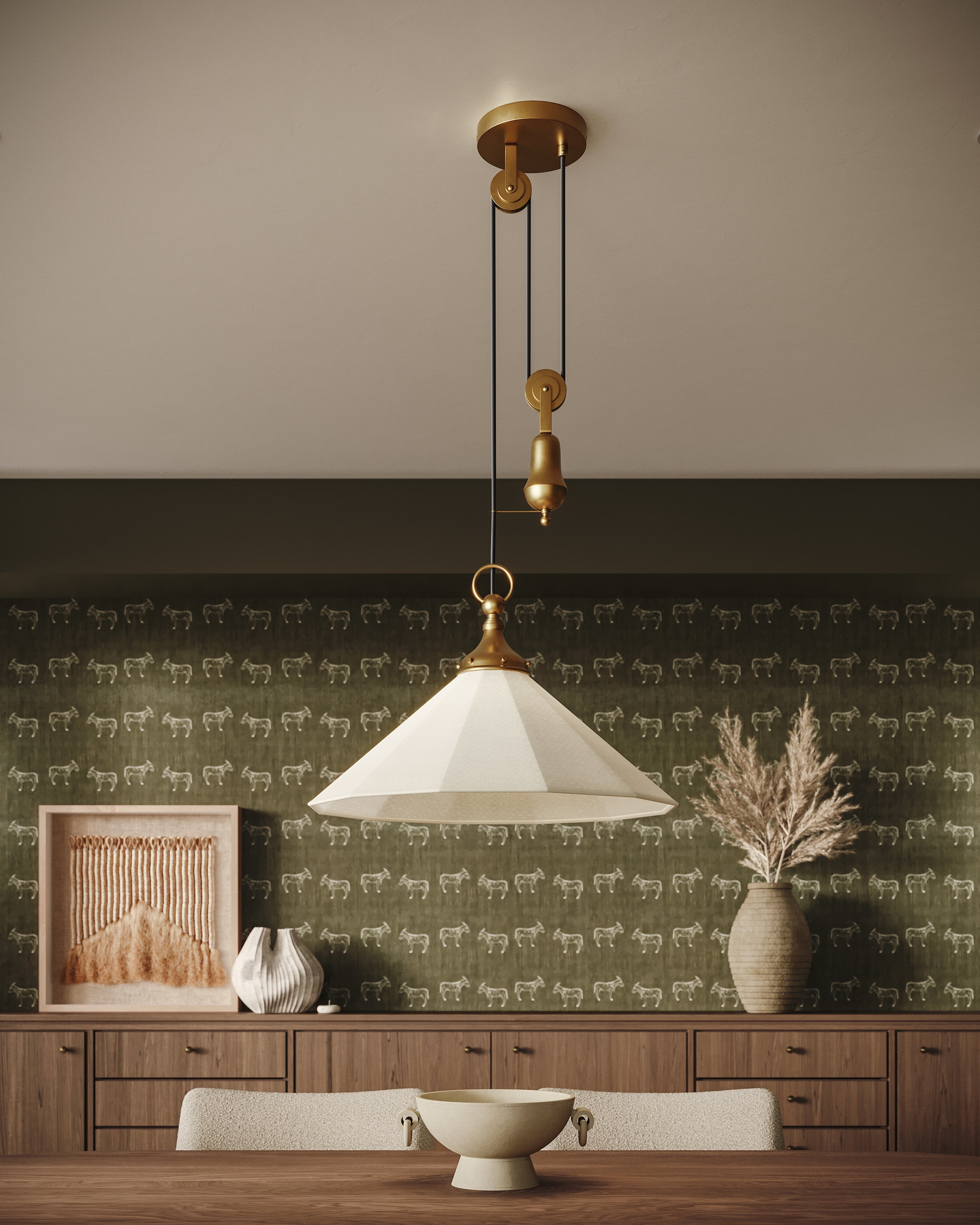 Jill 20" Socket Pendant in Brushed Gold/White Linen