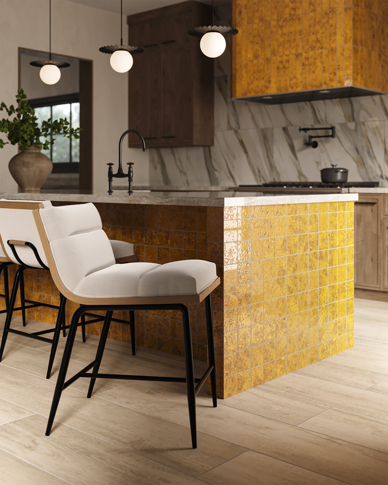 Amelia 4x4 Glossy Crackled Ceramic Tile in Turmeric