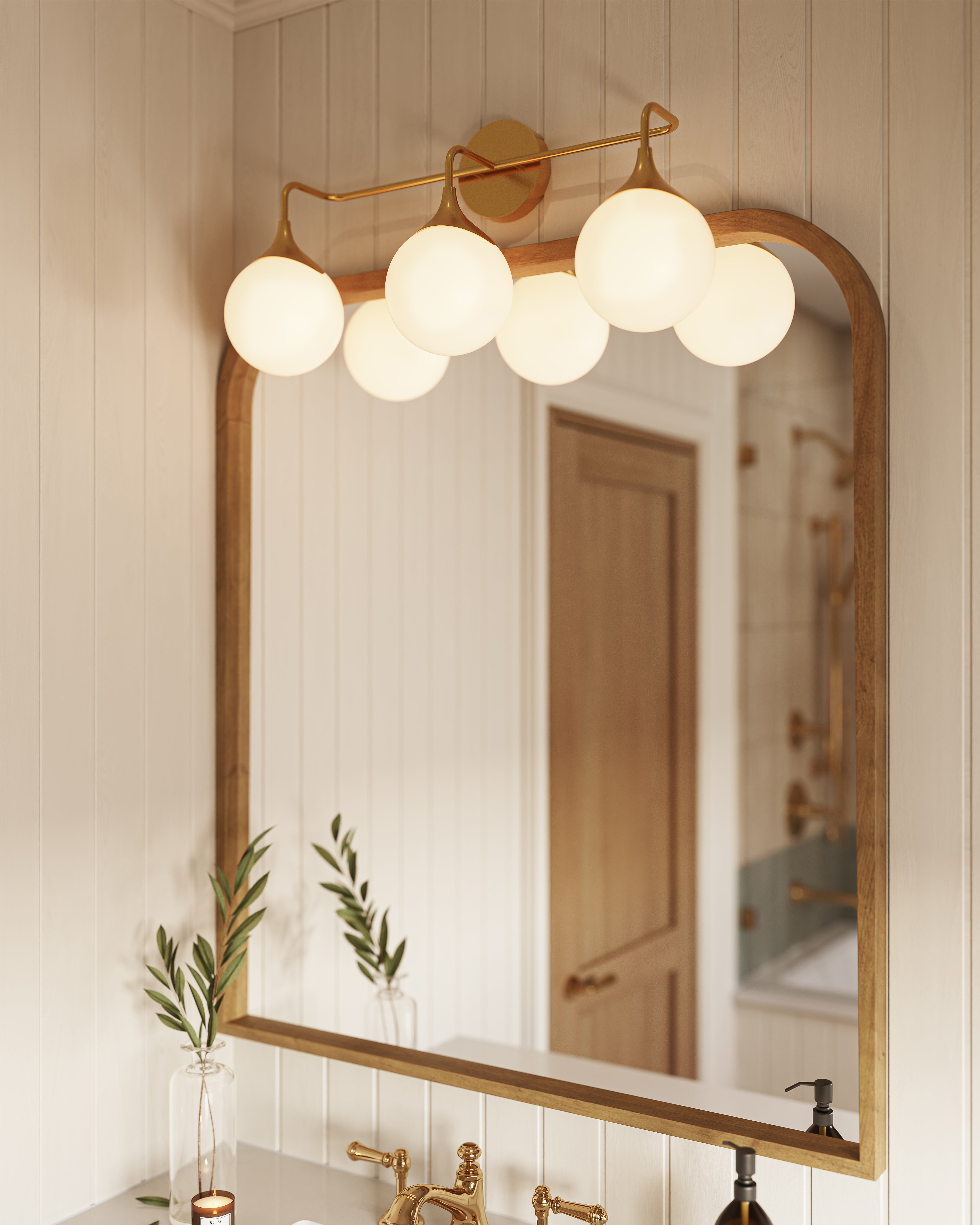 Sylvia 25" 3 Lights Vanity Light in Aged Gold/Opal Matte Glass