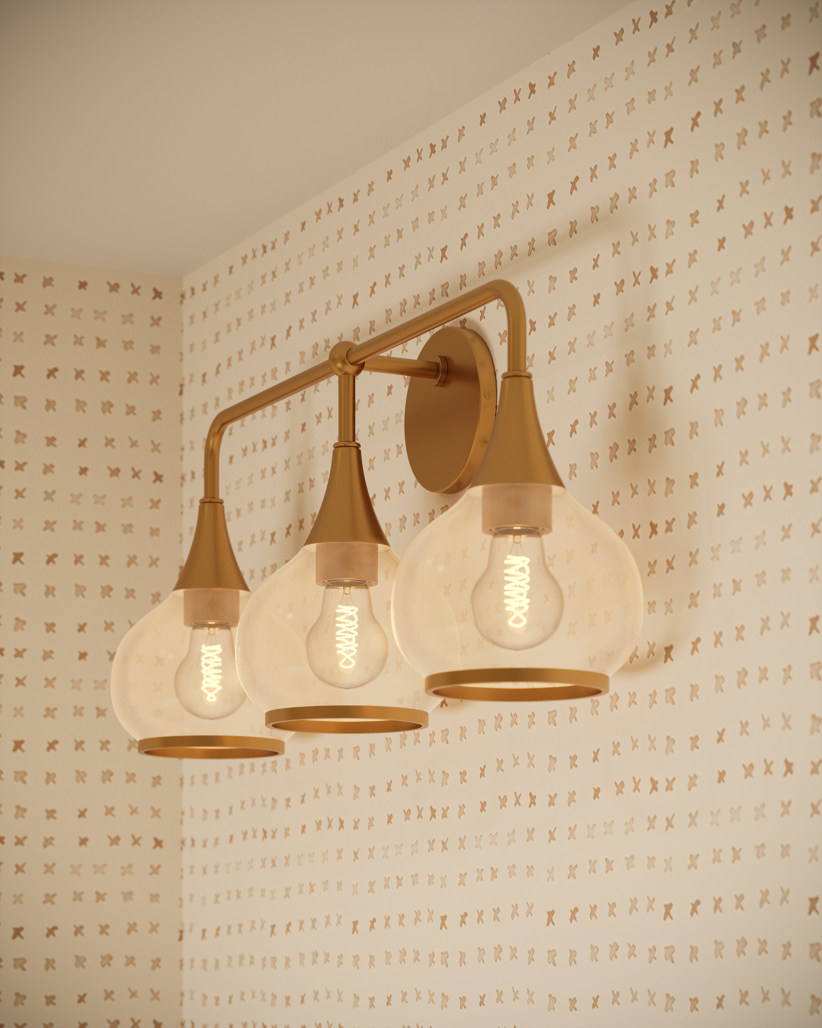 Eleanor 26" 3 Lights Vanity Light in Aged Gold/Clear Glass