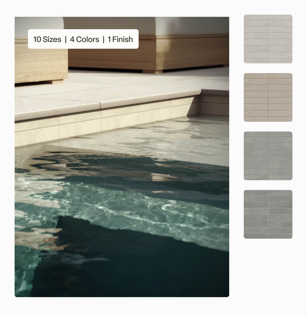 Shea tile featured as a pool waterline, offering a subtle yet stylish accent that enhances the pool’s refined finish.