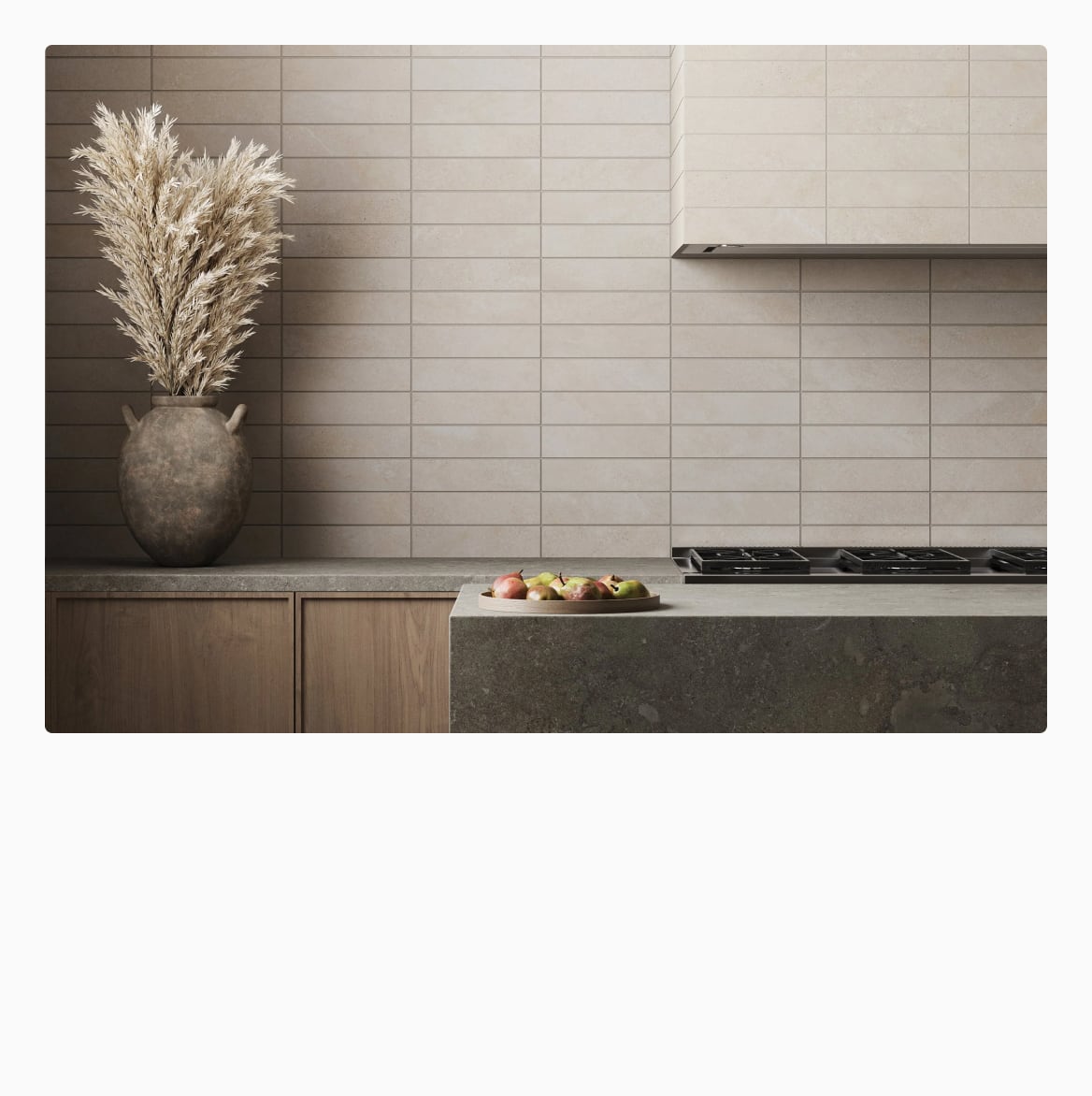 Contemporary kitchen showcasing wall tiles, blending functionality with style for a sleek, modern look