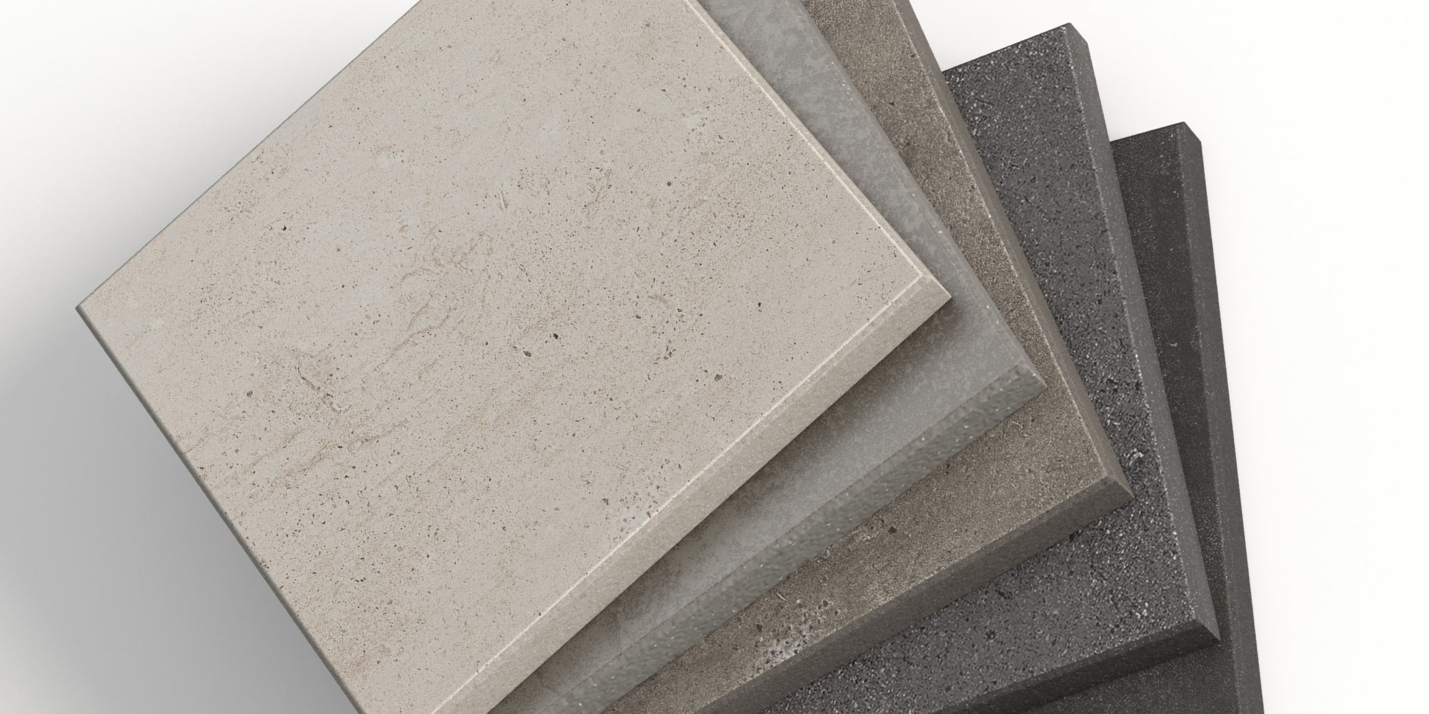 Display of diverse 4x4 concrete-look porcelain tile samples from our collection, showcasing a variety of textures and hues. Each piece reflects the intricate detail and quality, inviting viewers to explore and request their own samples for a hands-on experience.