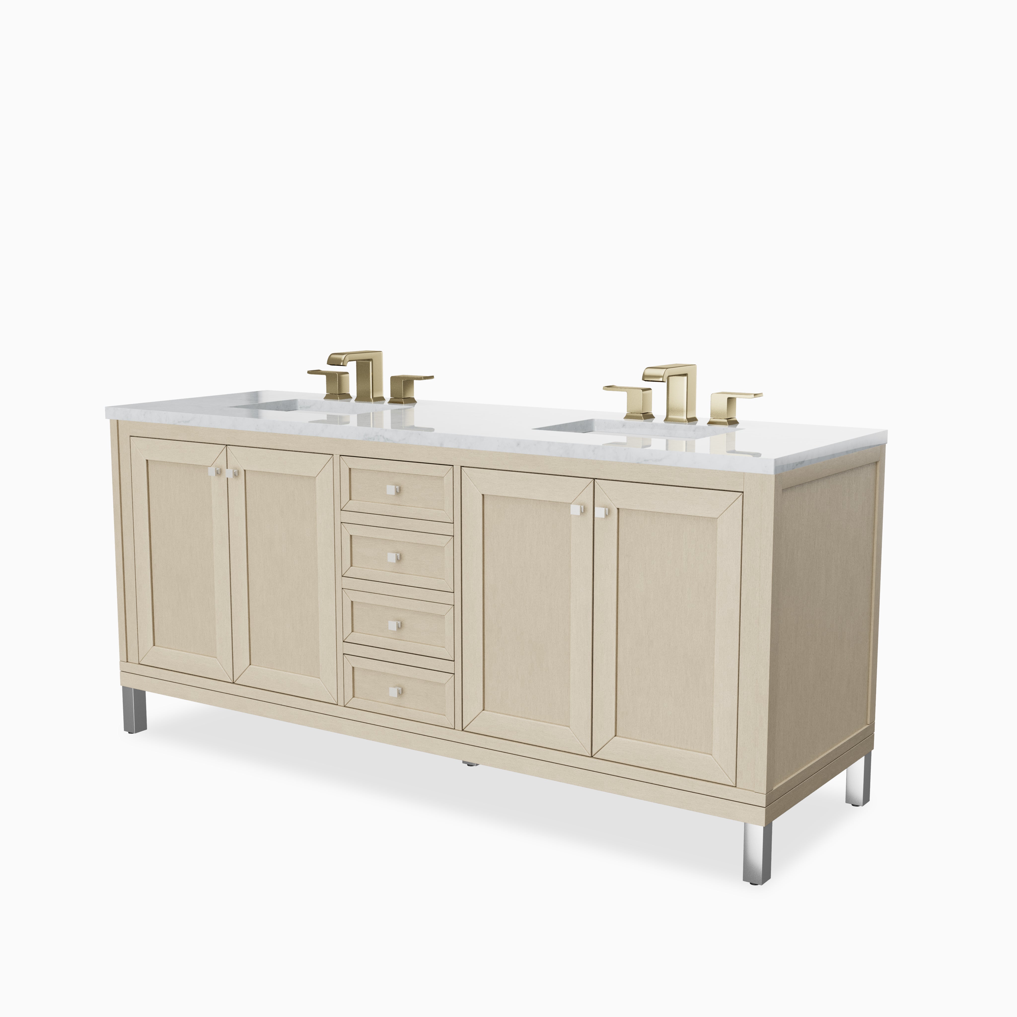 Janelle 72" Double Vanity in Walnut Whisper with 3 cm Carrara Marble Top