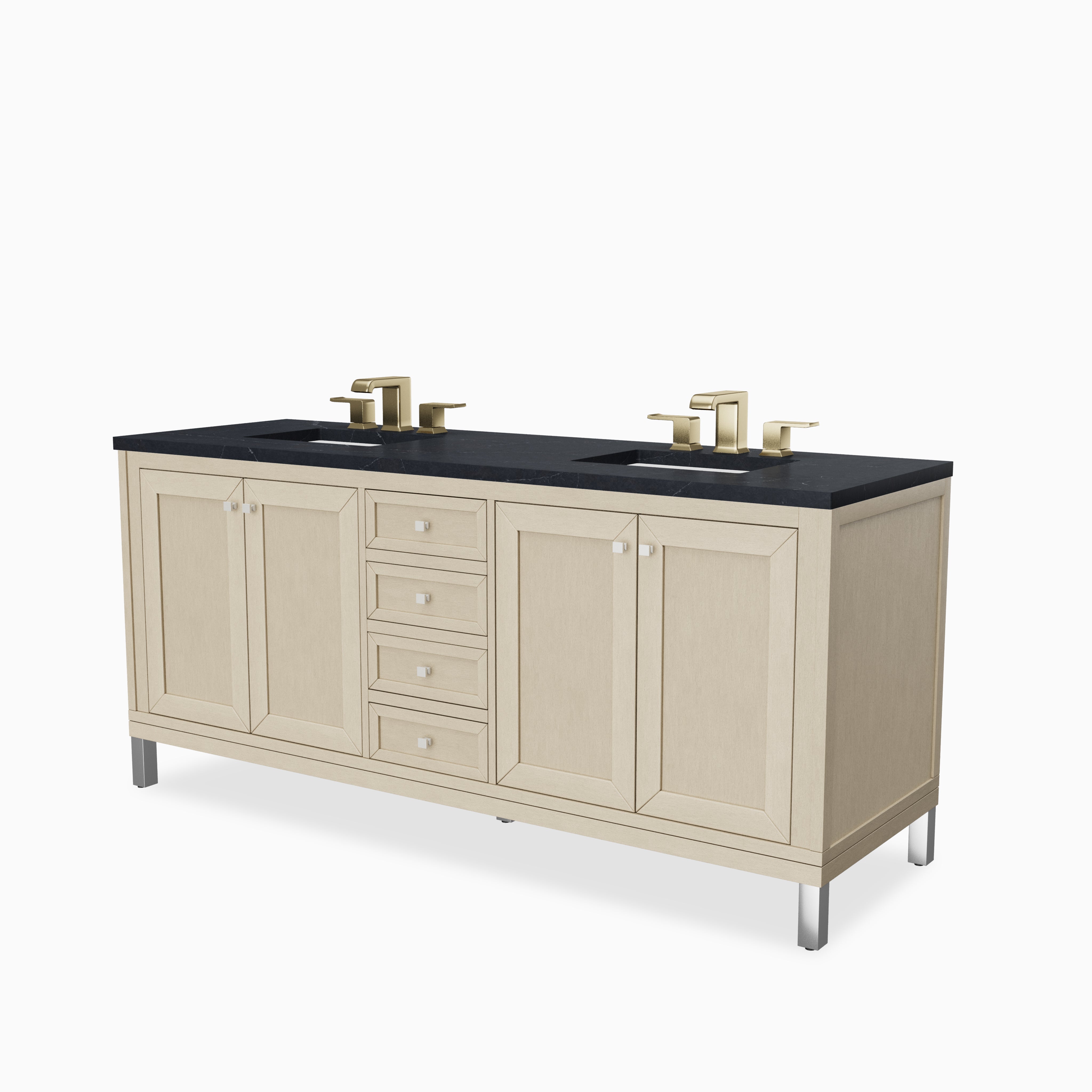 Janelle 72" Double Vanity in Walnut Whisper with 3 cm Charcoal Soapstone Silestone Top