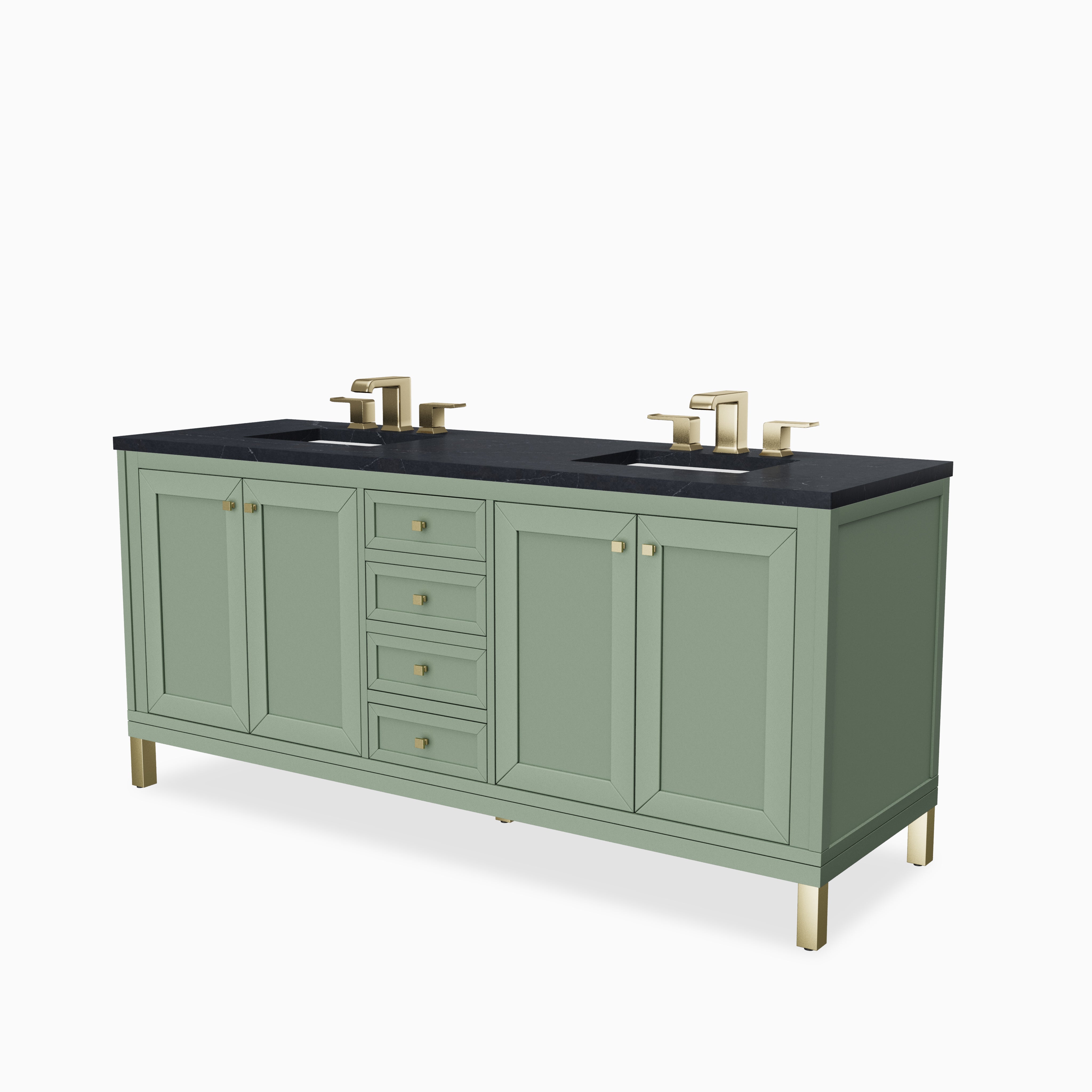 Janelle 72" Double Vanity in Smokey Celadon with 3 cm Charcoal Soapstone Silestone Top