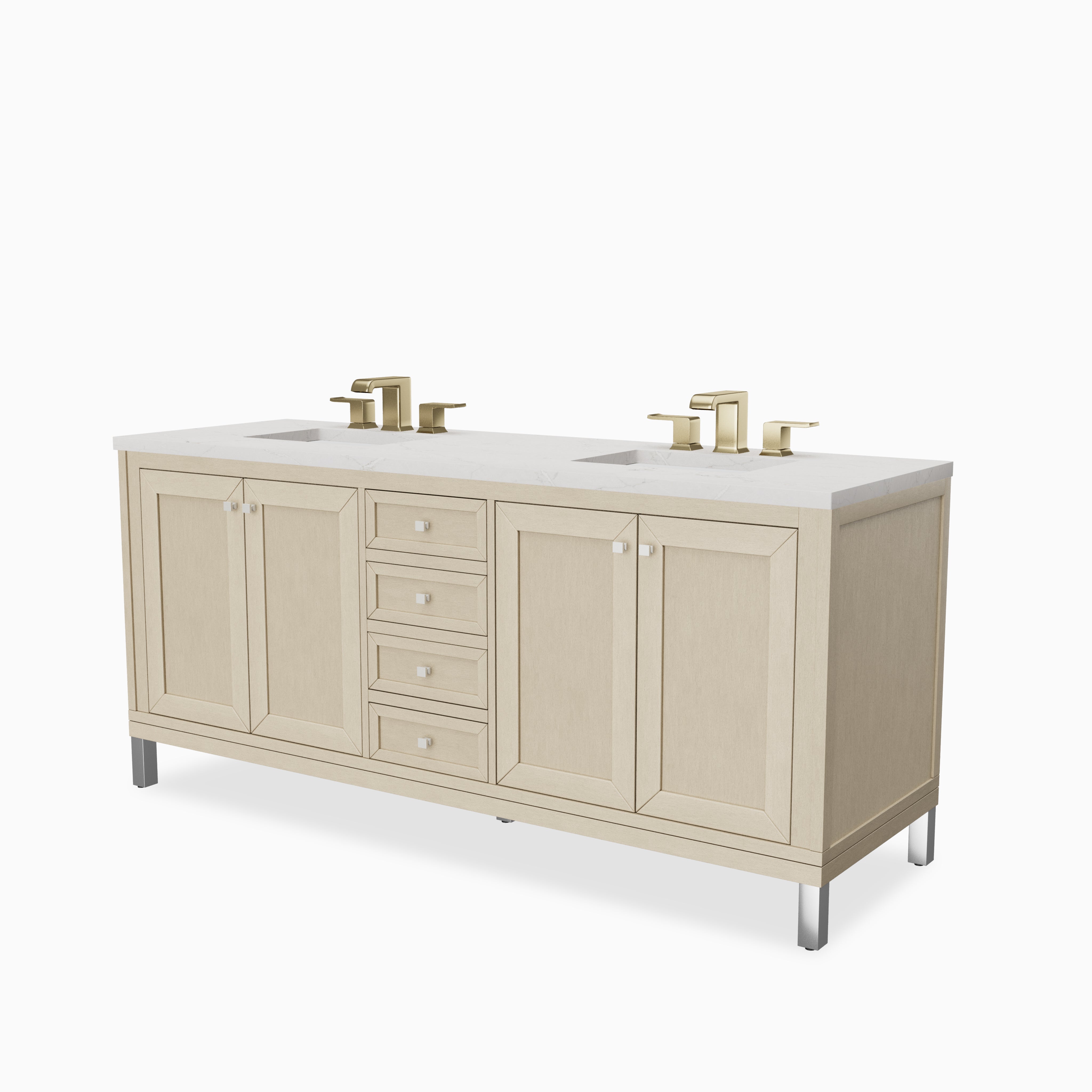 Janelle 72" Double Vanity in Walnut Whisper with 3 cm Victorian Silver Silestone Top