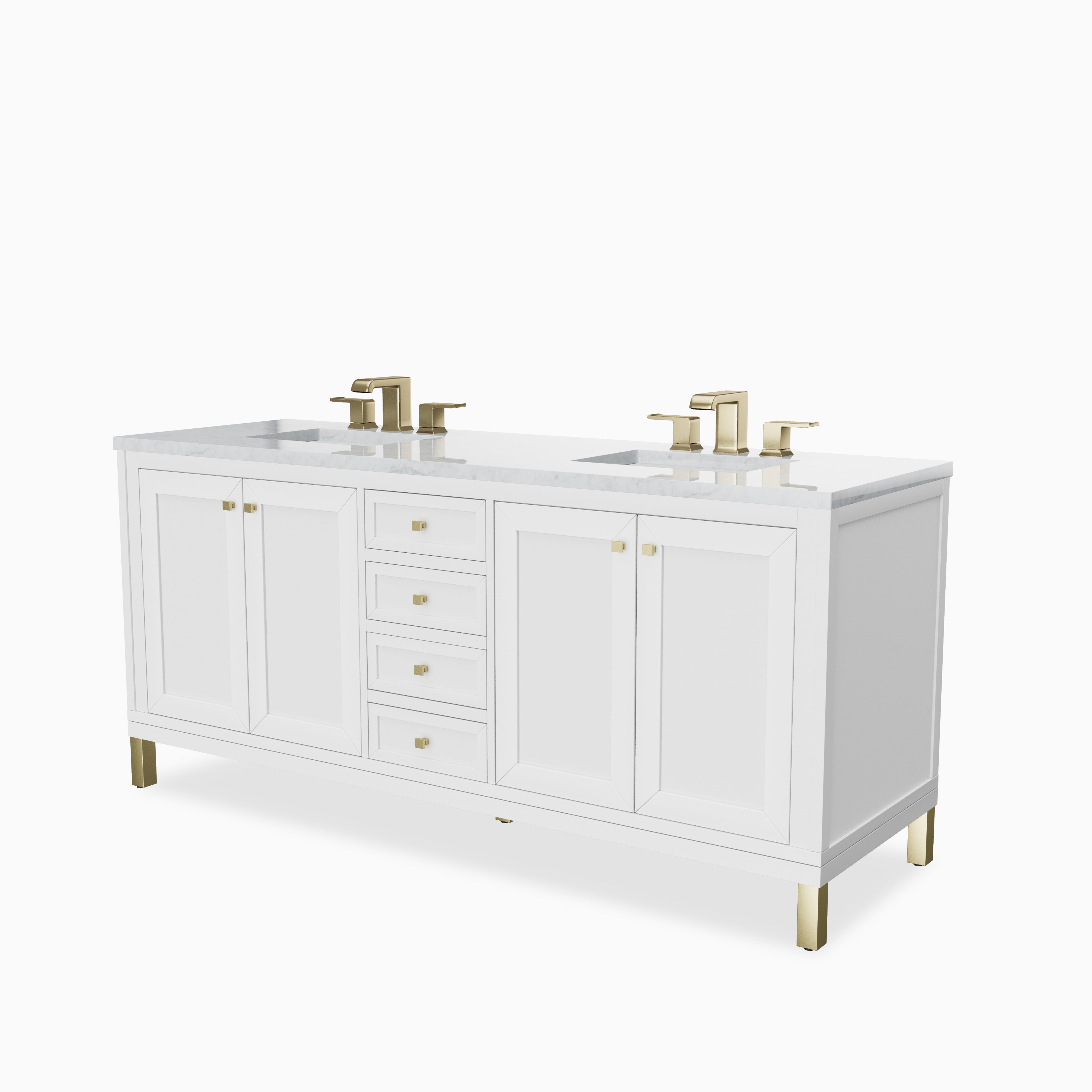 Janelle 72" Double Vanity in Glossy White with 3 cm Carrara Marble Top