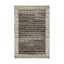 Rectangular area rug featuring a layered horizontal stripe pattern with subtle textural variation, framed by a decorative border in muted tones of dark gray, taupe, and beige for a refined, handcrafted look.