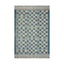 Rectangular area rug featuring a geometric checker pattern with vertical banding, woven in shades of blue-green and soft ivory for a textured, modern-meets-artisanal look.
