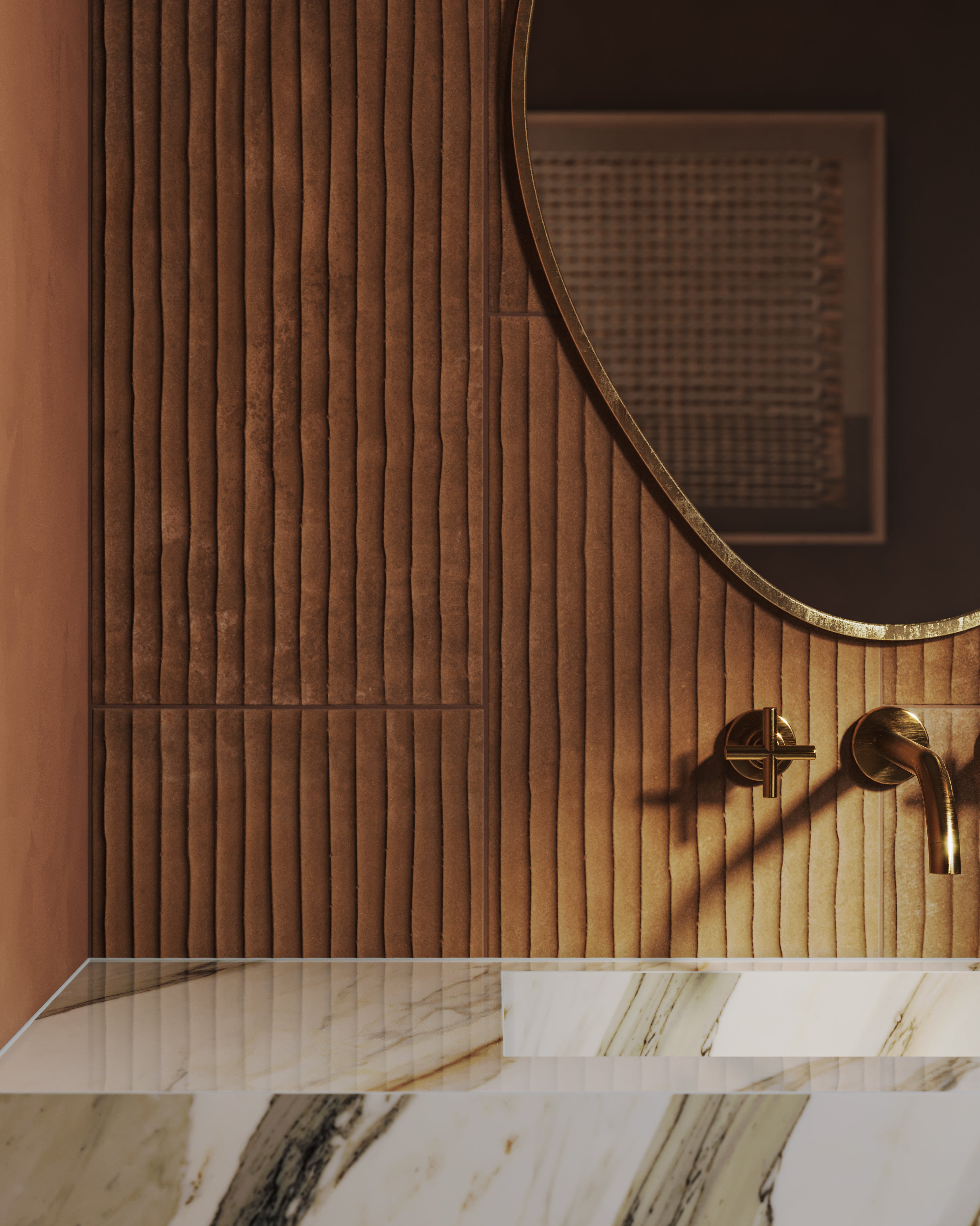 Kai 12x24 Flute Porcelain Tile in Terracotta