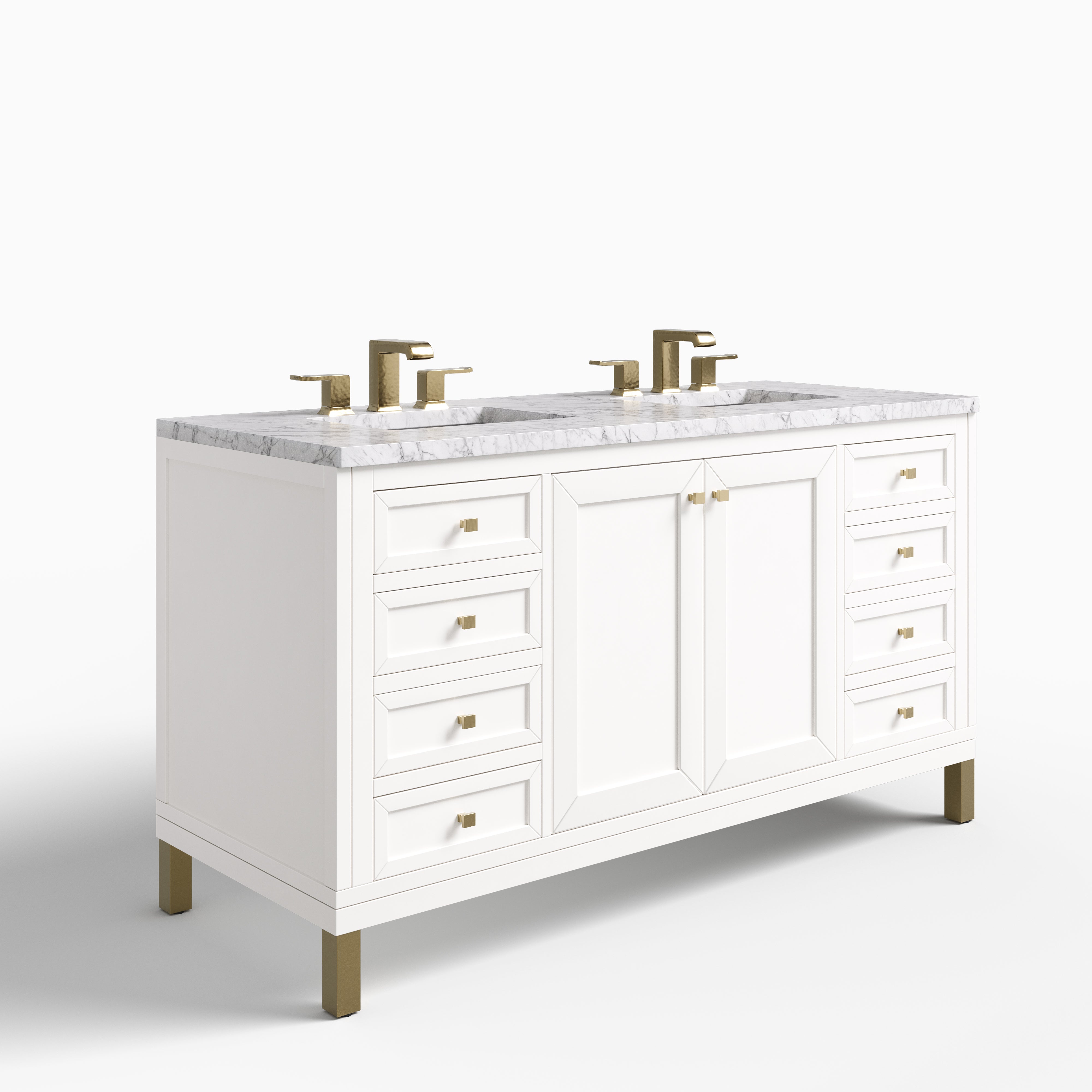 Janelle 60" Double Vanity in Glossy White with 3 cm Carrara Marble Top
