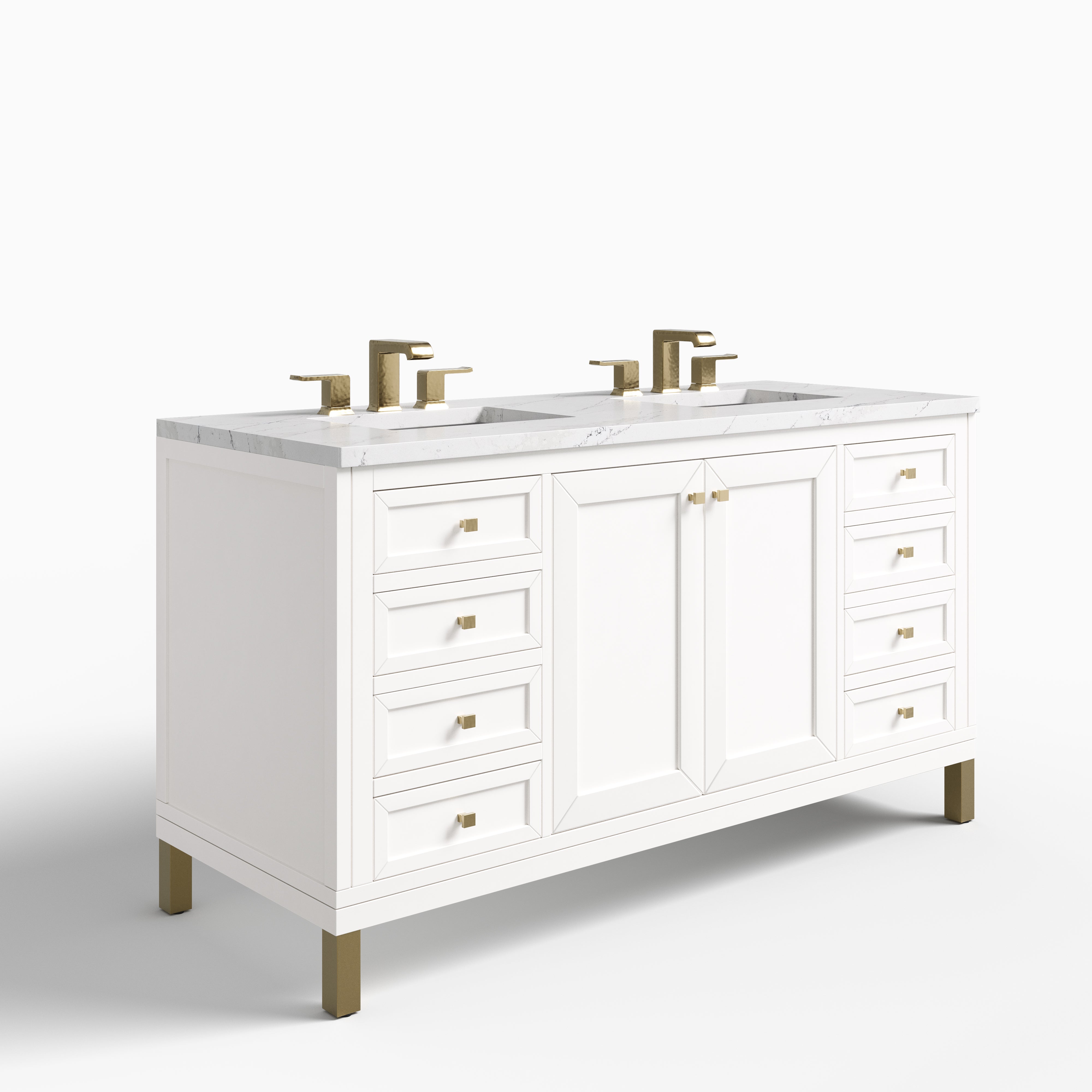 Janelle 60" Double Vanity in Glossy White with 3 cm Ethereal Noctis Silestone Top