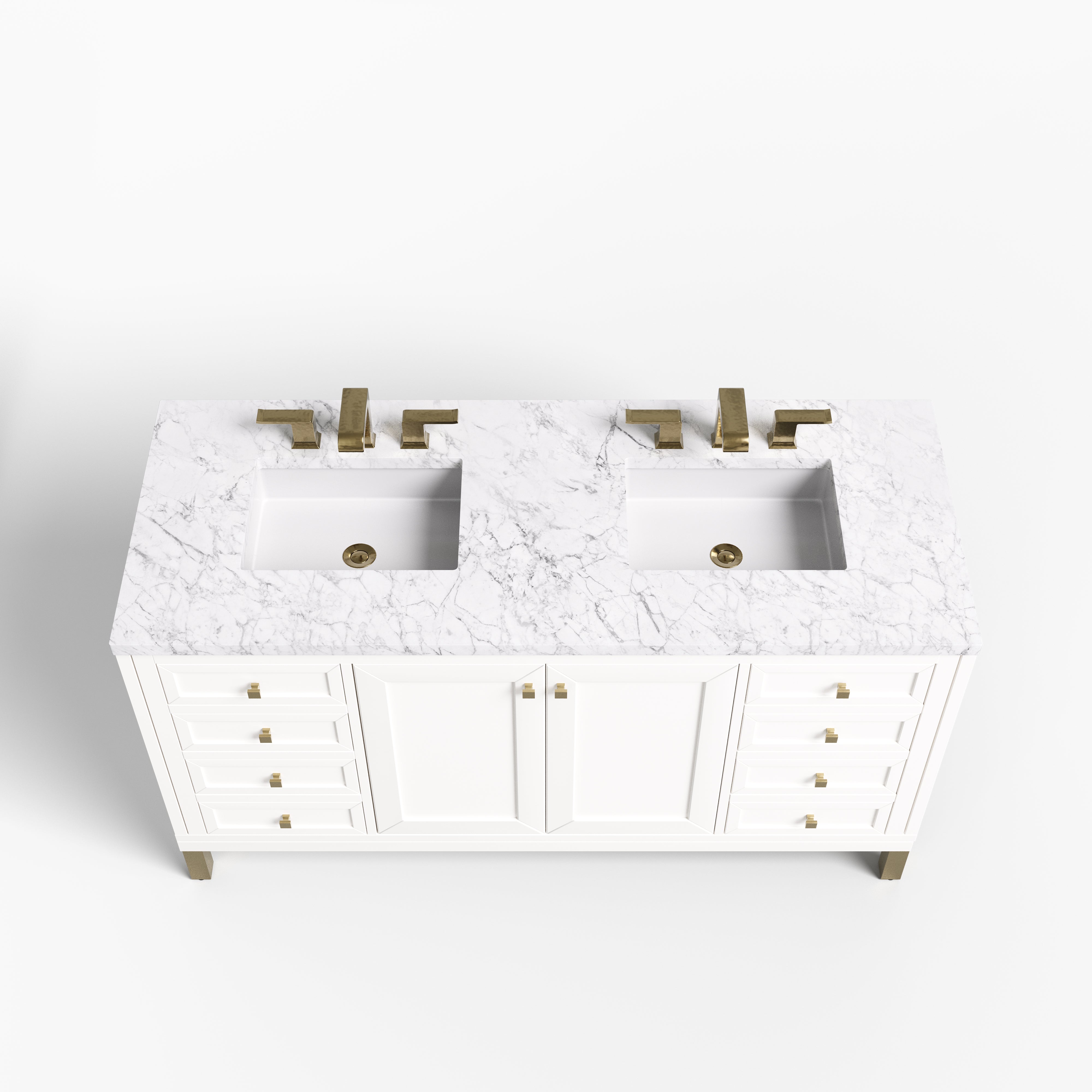 Janelle 60" Double Vanity in Glossy White with 3 cm Carrara Marble Top