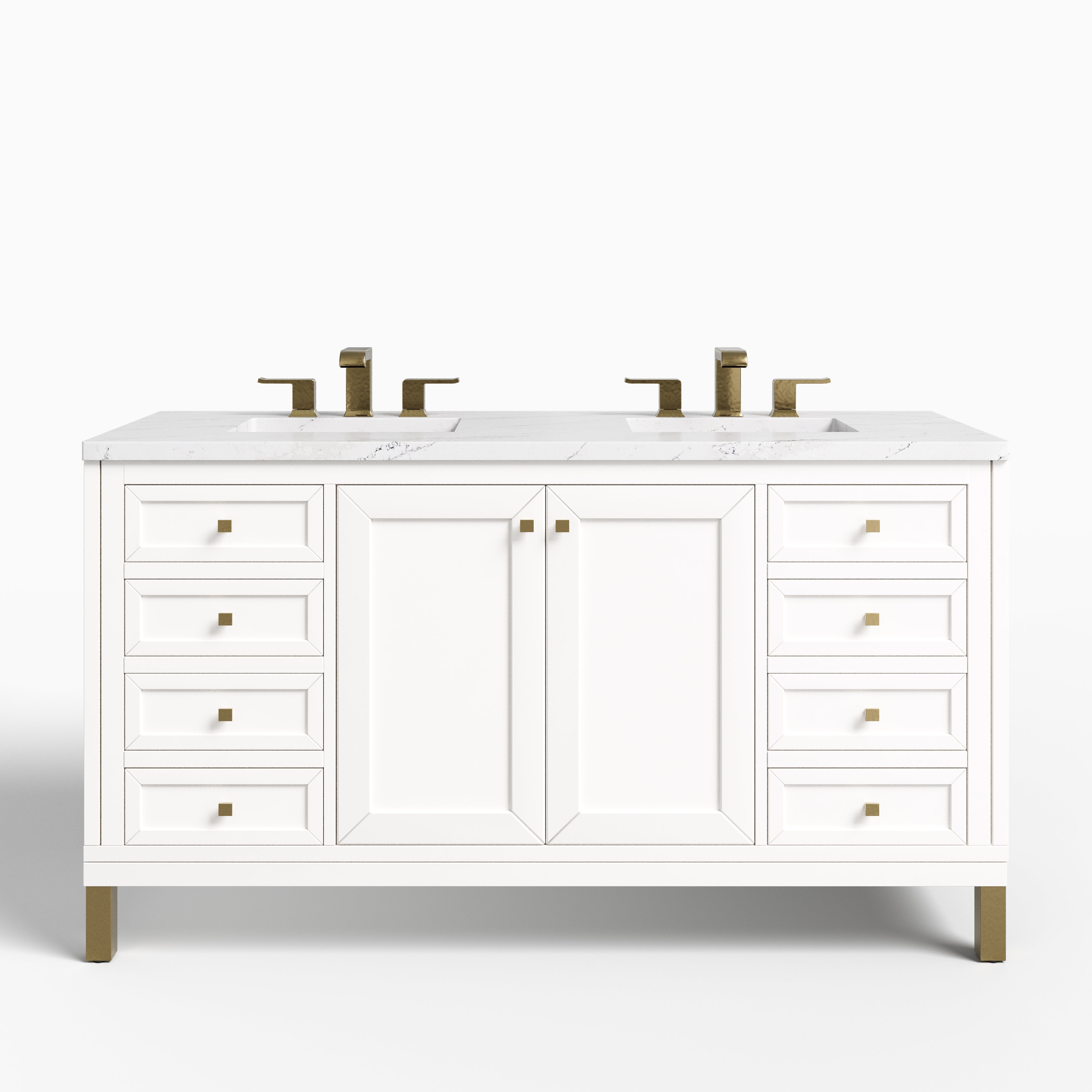 Janelle 60" Double Vanity in Glossy White with 3 cm Ethereal Noctis Silestone Top