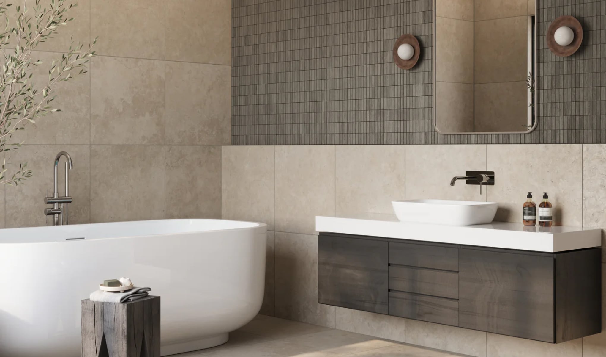 Brown Bathroom Tiles bring a cozy, elegant ambiance, enriching bathroom spaces with warm, natural tones.