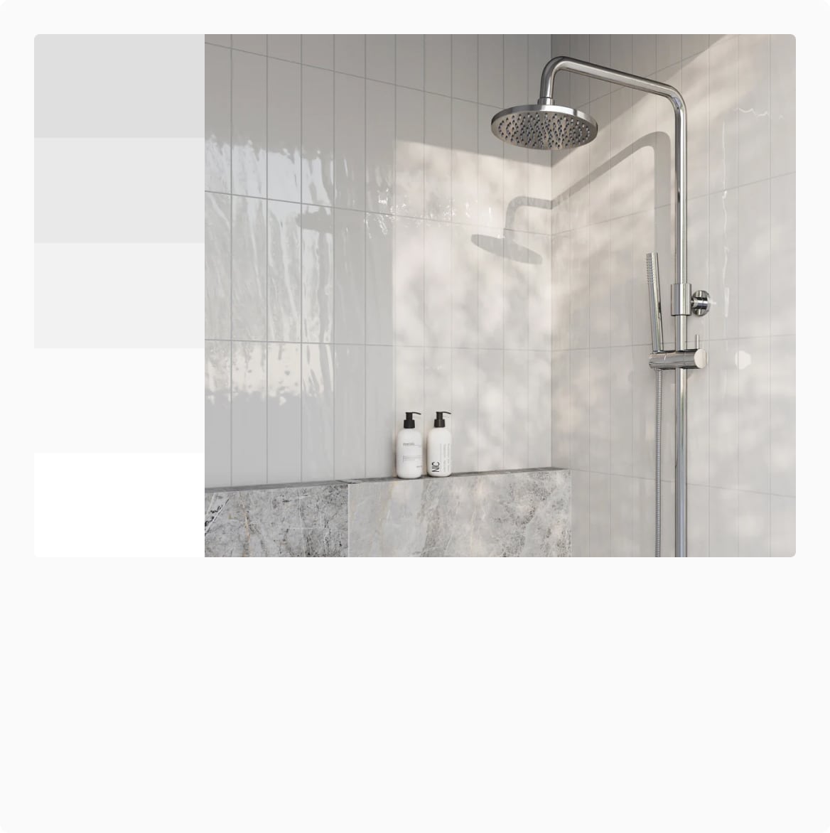 Chic white subway tiles clad a modern bathroom shower, creating a sleek, timeless look that brightens and enlarges the space.
