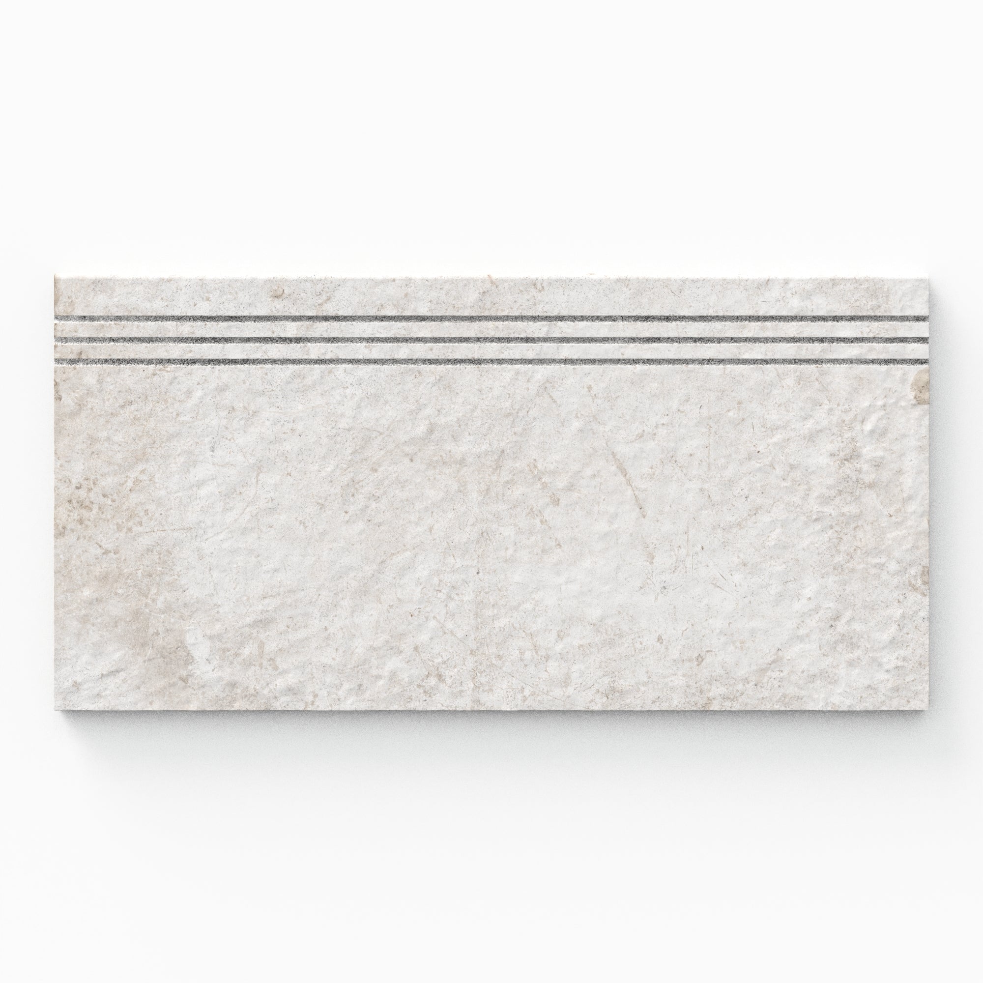 Bowden 12x24 Grip Porcelain 2CM Coping / Stair Tread in Oat, featuring soft beige tones and textured surface for a seamless finish.