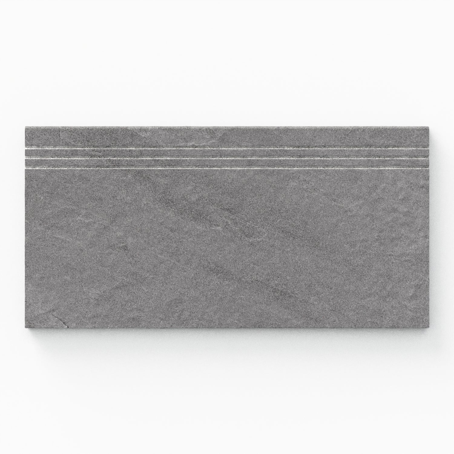 Bowden 12x24 Grip Porcelain 2cm Coping / Stair Tread in Graphite, featuring a deep gray tone with a textured finish for contemporary outdoor design.