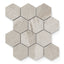 Matte hexagonal tiles in a warm taupe tone, featuring organic veining that adds texture and a timeless appeal.