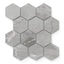 Subtle veining enhances the matte hexagonal tiles in a soft grey shade, adding depth to their minimalist, modern look.