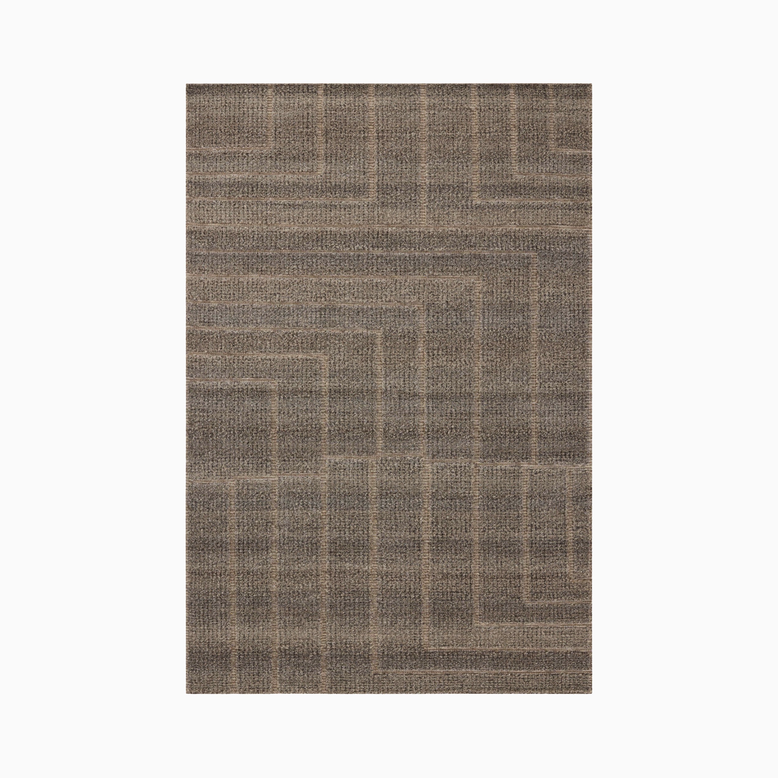 Woven from an eco-friendly blend of wool, cotton, and polyester, this 4'0" x 6'0" rug features a brown surface with soft tonal shifts and angular lines that feel quietly geometric.