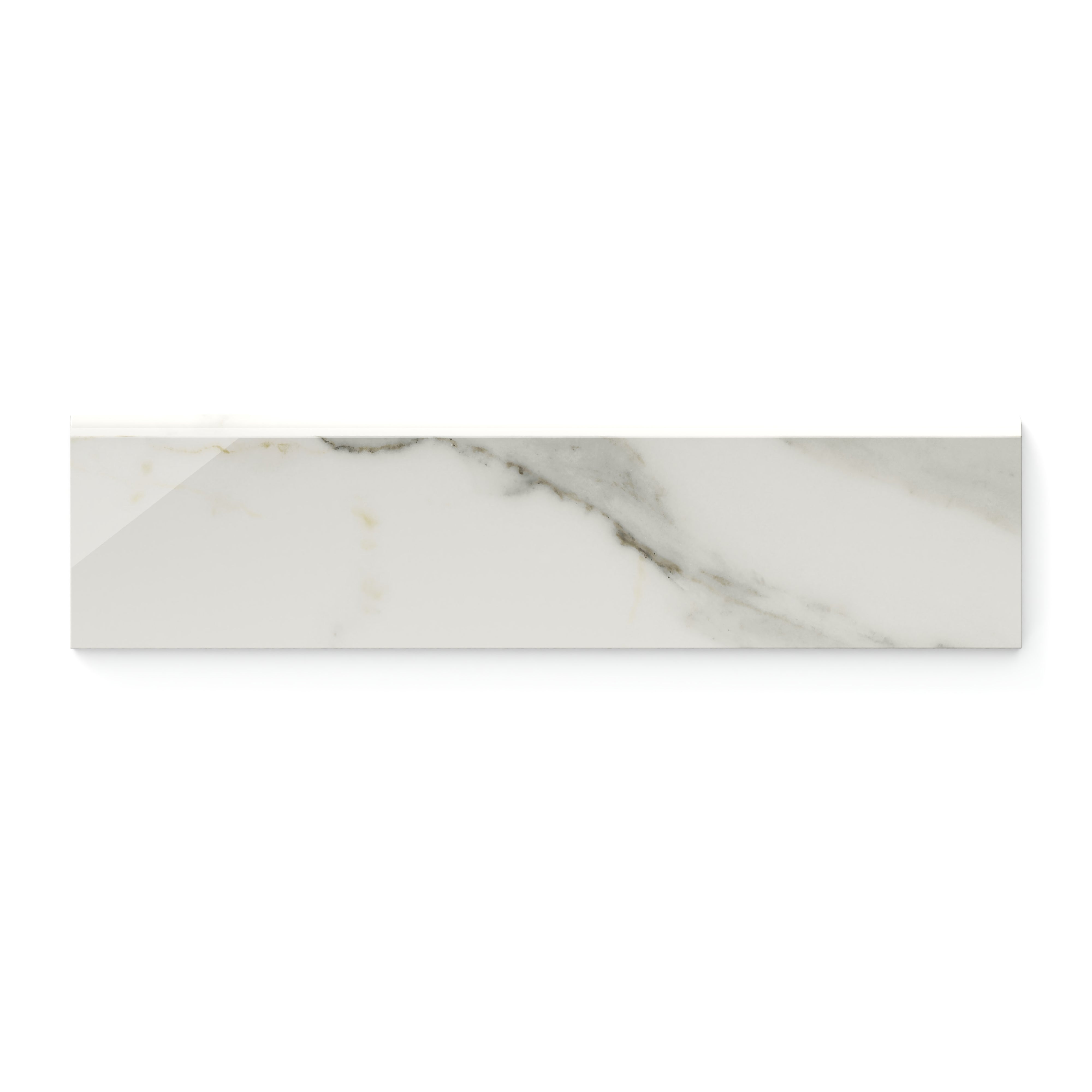 Aniston 3x12 Polished Porcelain Bullnose Tile in Calacatta Top