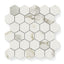 Calacatta Top hexagon mosaic marble look tiles with creamy white tones and light grey veining, ideal for creating timeless and luxurious spaces.