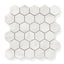 Matte Carrara Bianco hexagon mosaic marble look tiles in white, ideal for adding modern elegance to walls or floors.