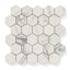 Calacatta Quarzite hexagon mosaic marble look tiles with light grey veining and a white base, offering a modern and sophisticated marble aesthetic.