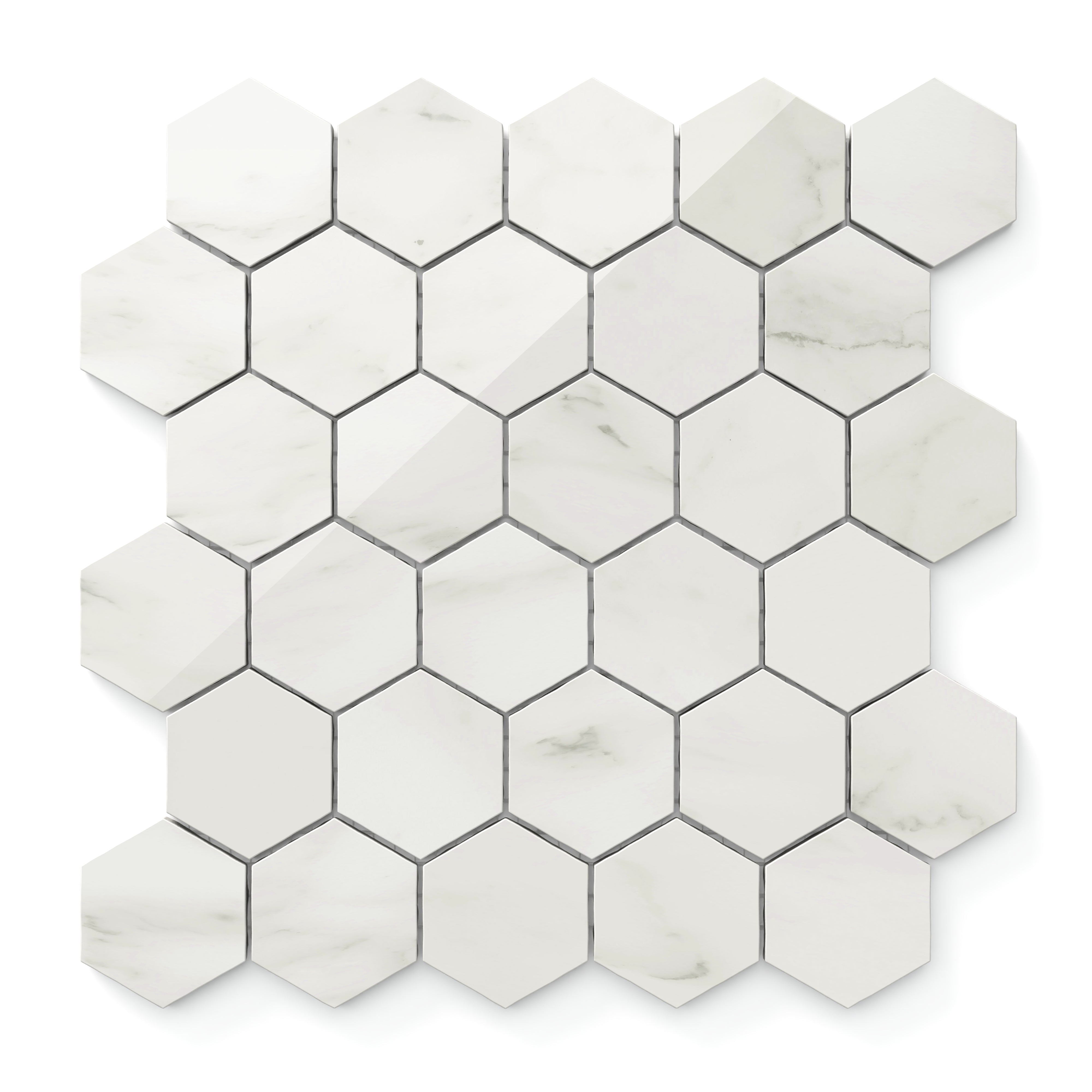 Aniston 2x2 Polished Porcelain Hexagon Mosaic Tile in Carrara Bianco