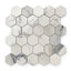Polished Calacatta Antico hexagon mosaic marble look tiles featuring elegant light grey veining, adding a refined and contemporary charm to any surface.
