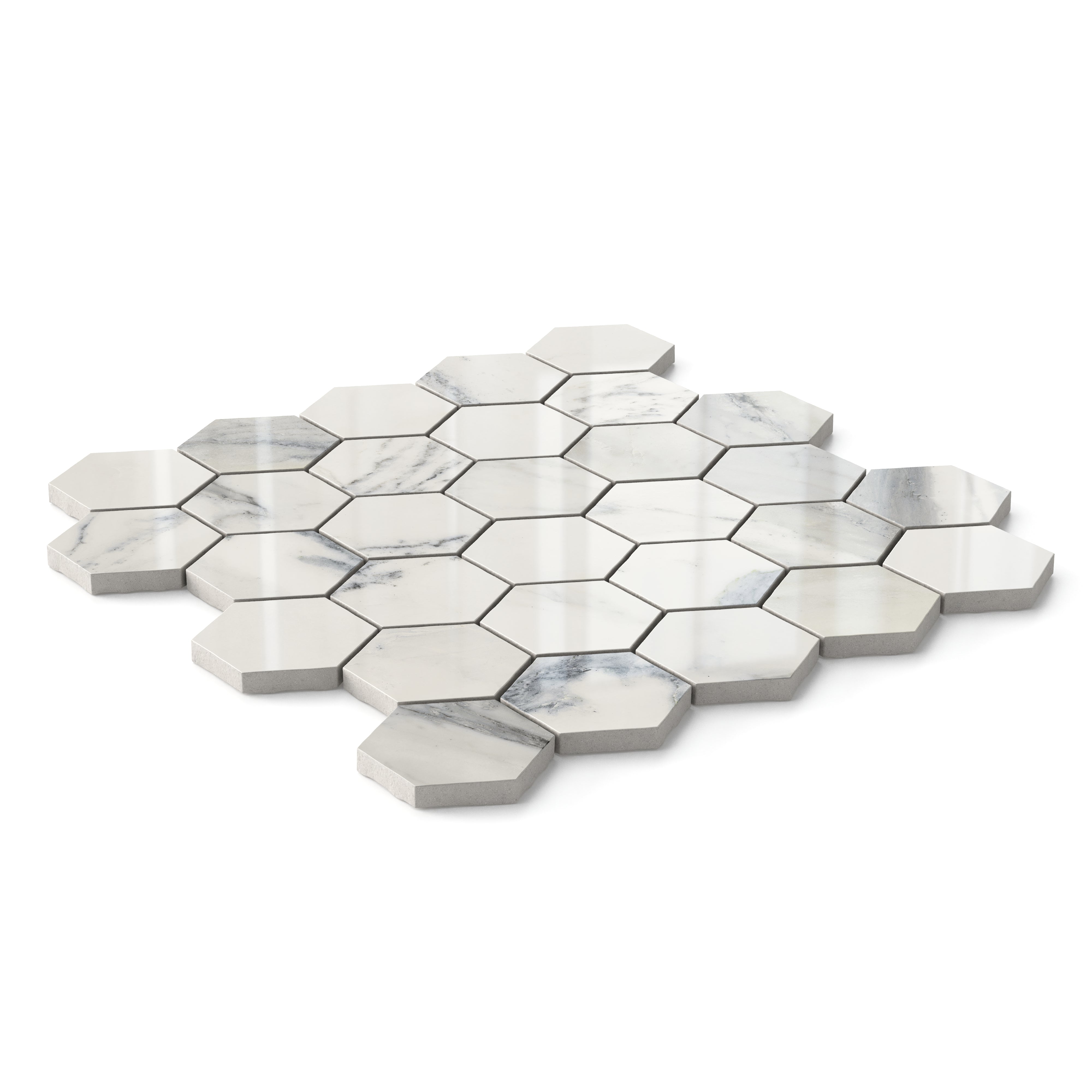Aniston 2x2 Polished Porcelain Hexagon Mosaic Tile in Calacatta Antico