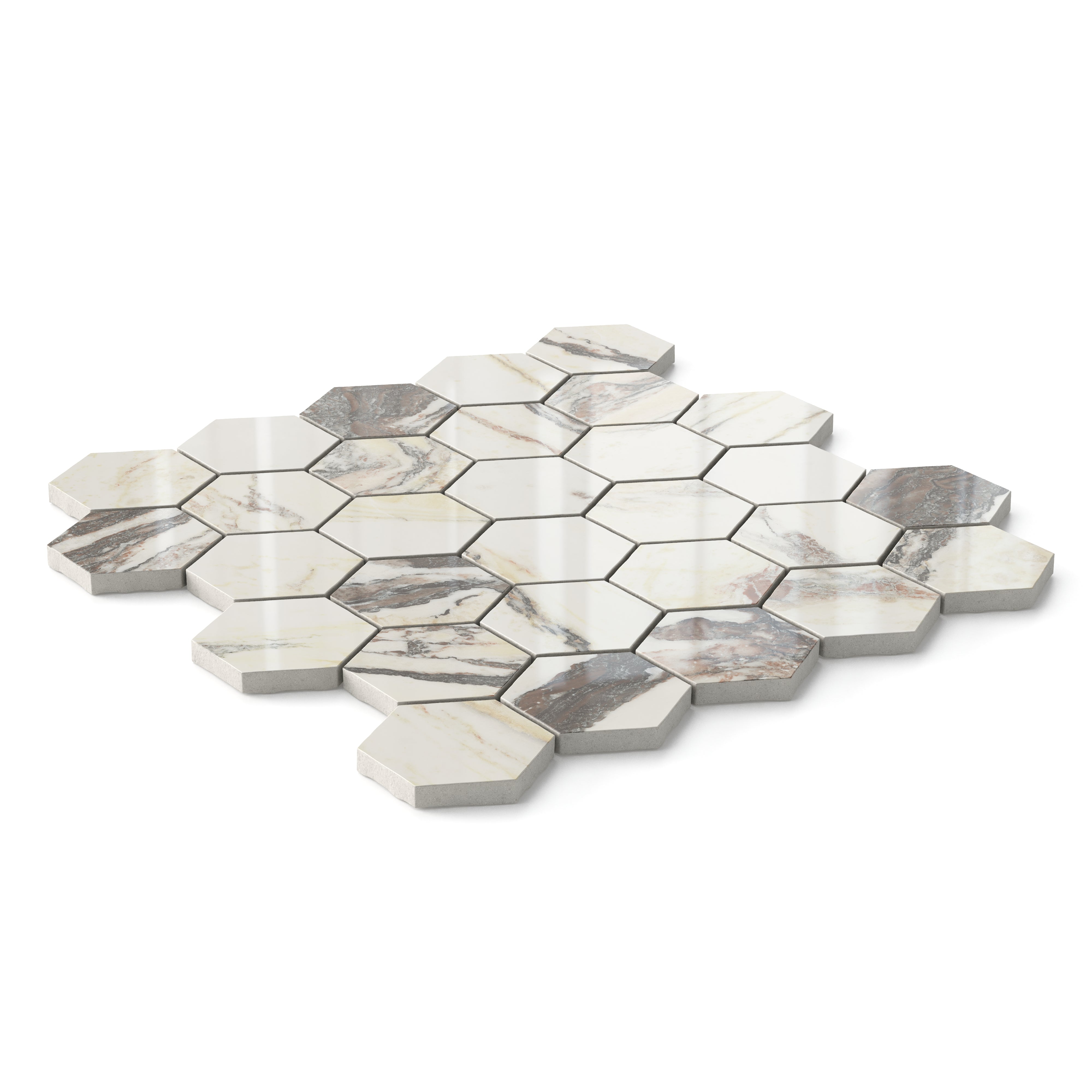 Aniston 2x2 Polished Porcelain Hexagon Mosaic Tile in Calacatta Viola