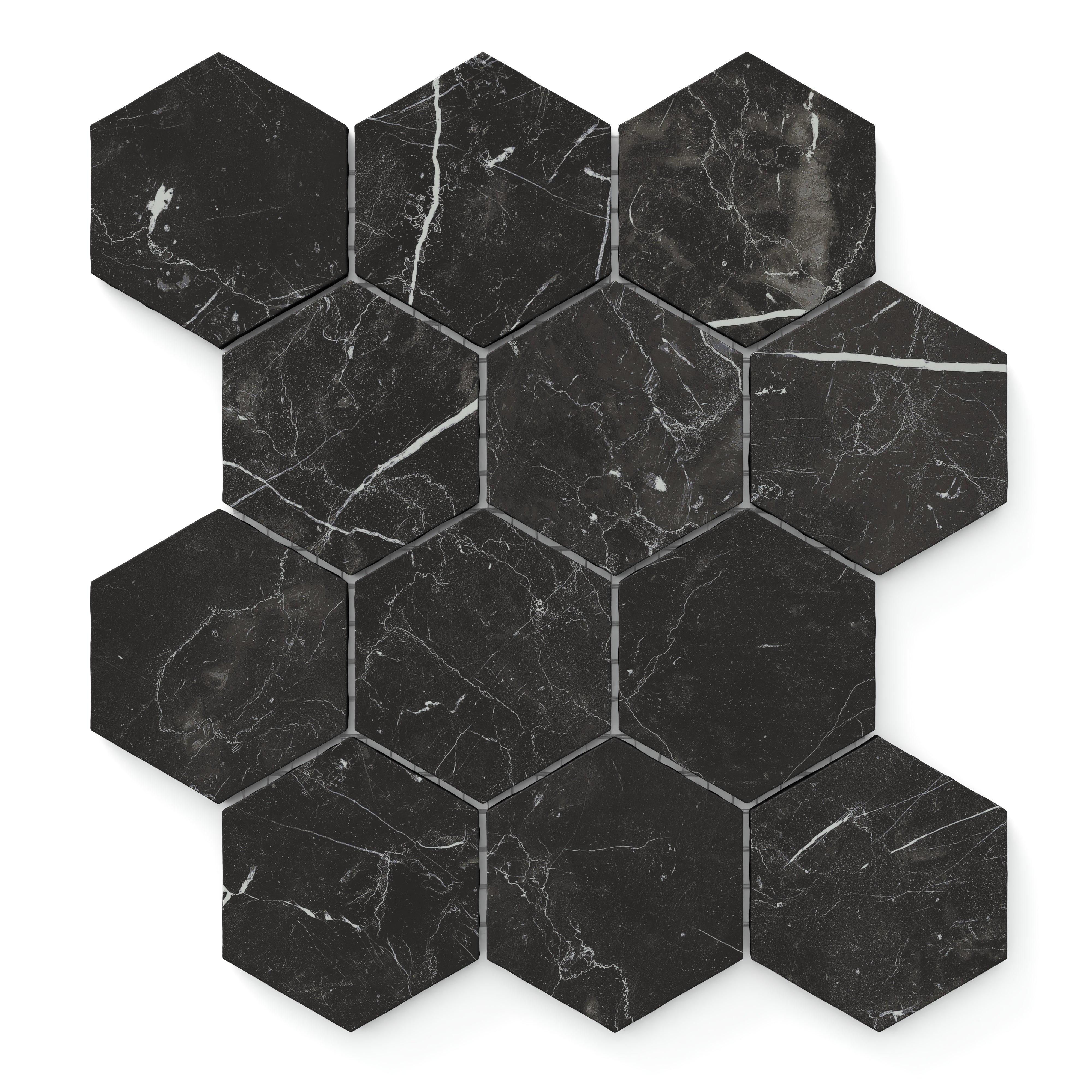 Leona 3x3 Matte Porcelain Hexagon Mosaic Tile in Nero Marquina