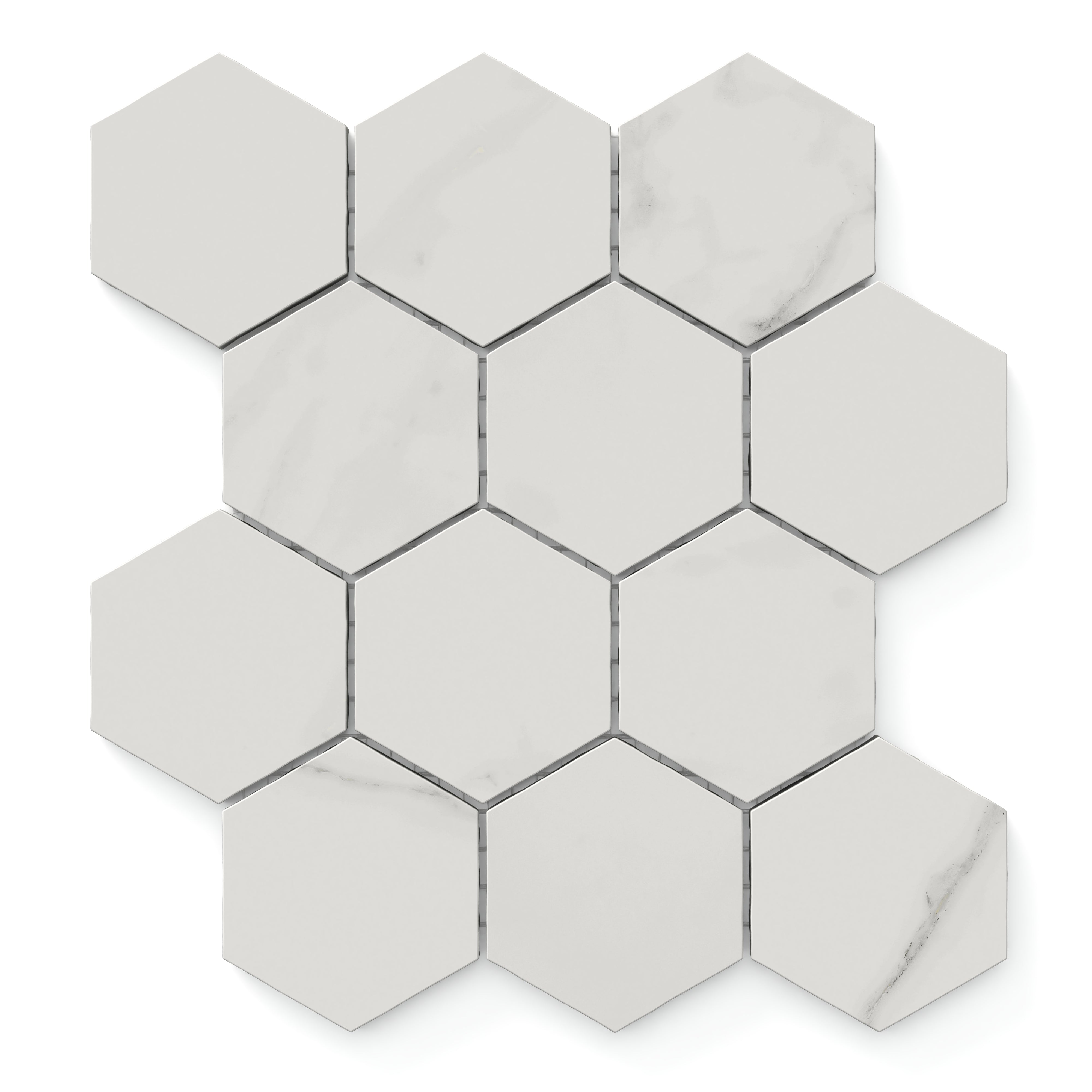 Leona 3x3 Matte Porcelain Hexagon Mosaic Tile in Calacatta