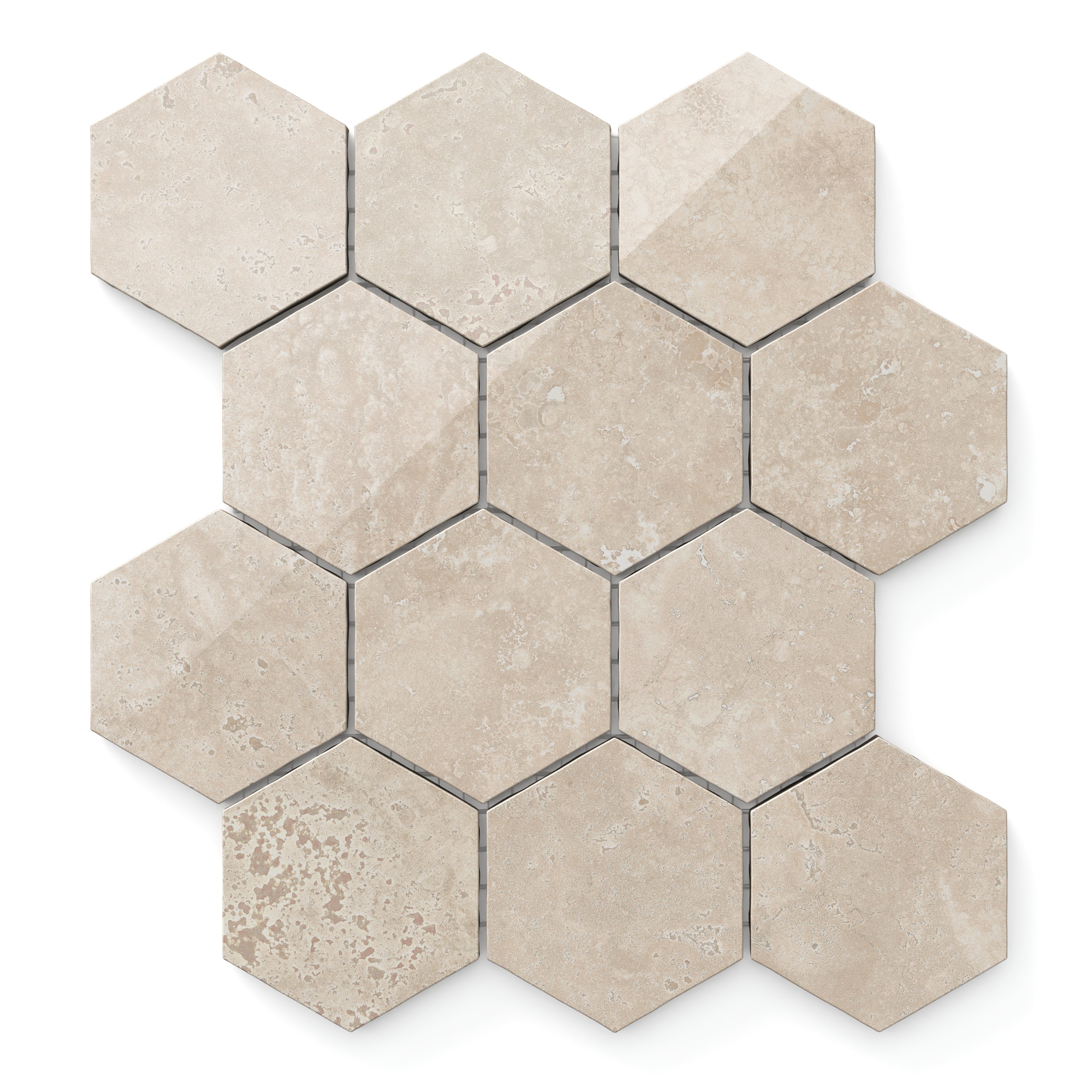 Leona 3x3 Polished Porcelain Hexagon Mosaic Tile in Marfil