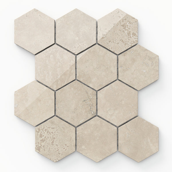 Leona 3x3 Polished Porcelain Hexagon Mosaic Tile in Marfil