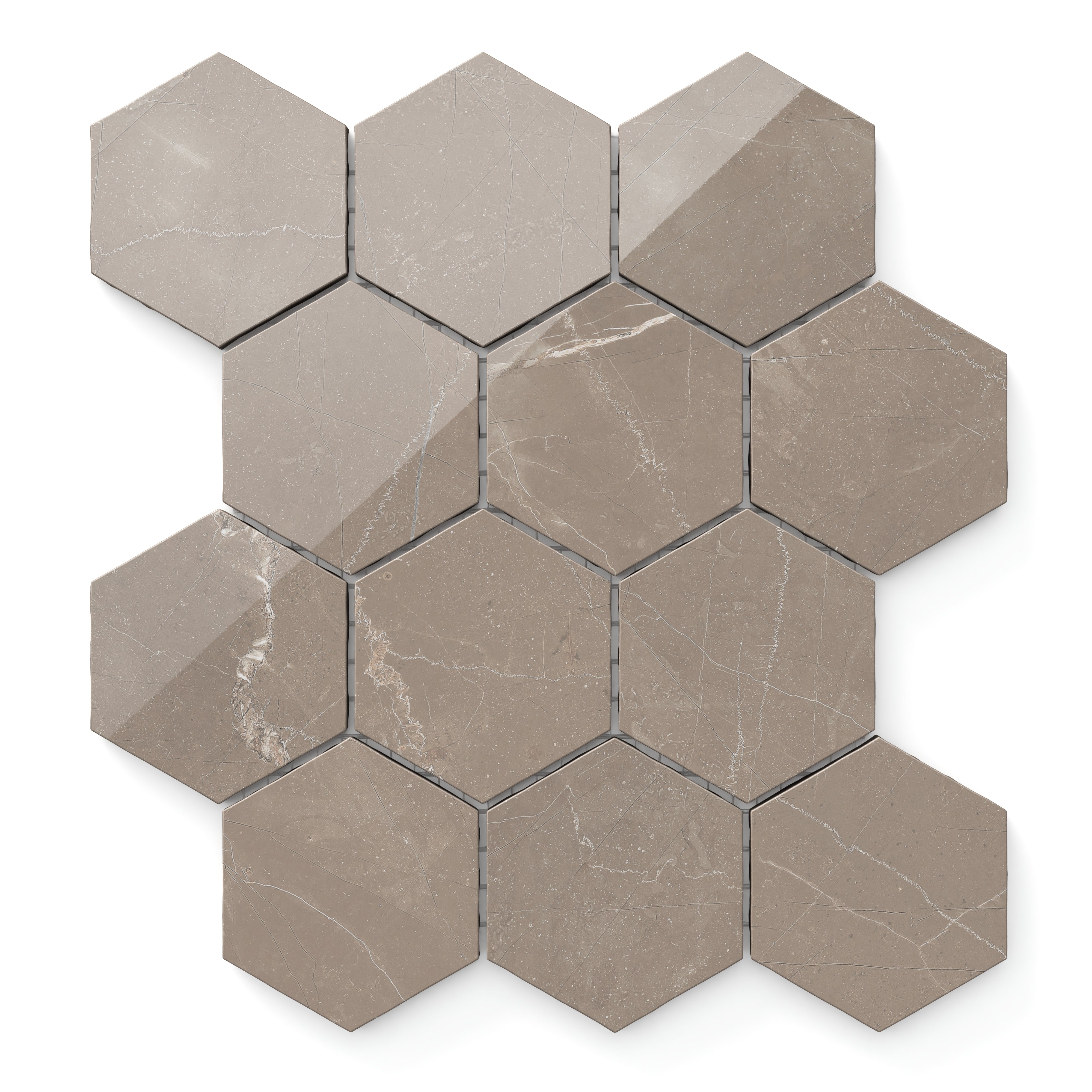 Leona 3x3 Polished Porcelain Hexagon Mosaic Tile in Amani Bronze