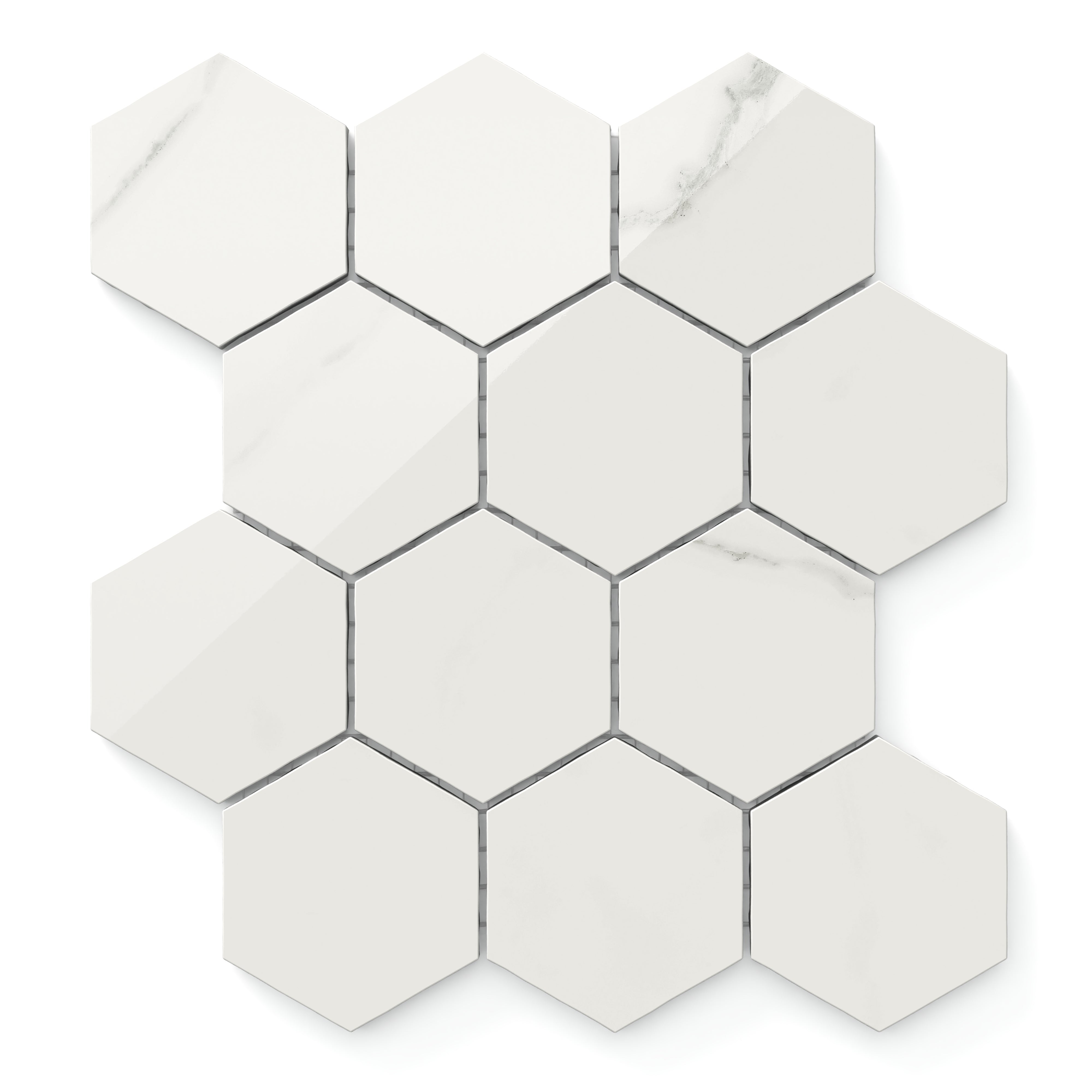 Leona 3x3 Polished Porcelain Hexagon Mosaic Tile in Calacatta