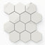 Leona Calacatta 3x3 hexagon mosaic tile in a polished finish, blending crisp white tones with soft gray veining for a chic geometric appeal.