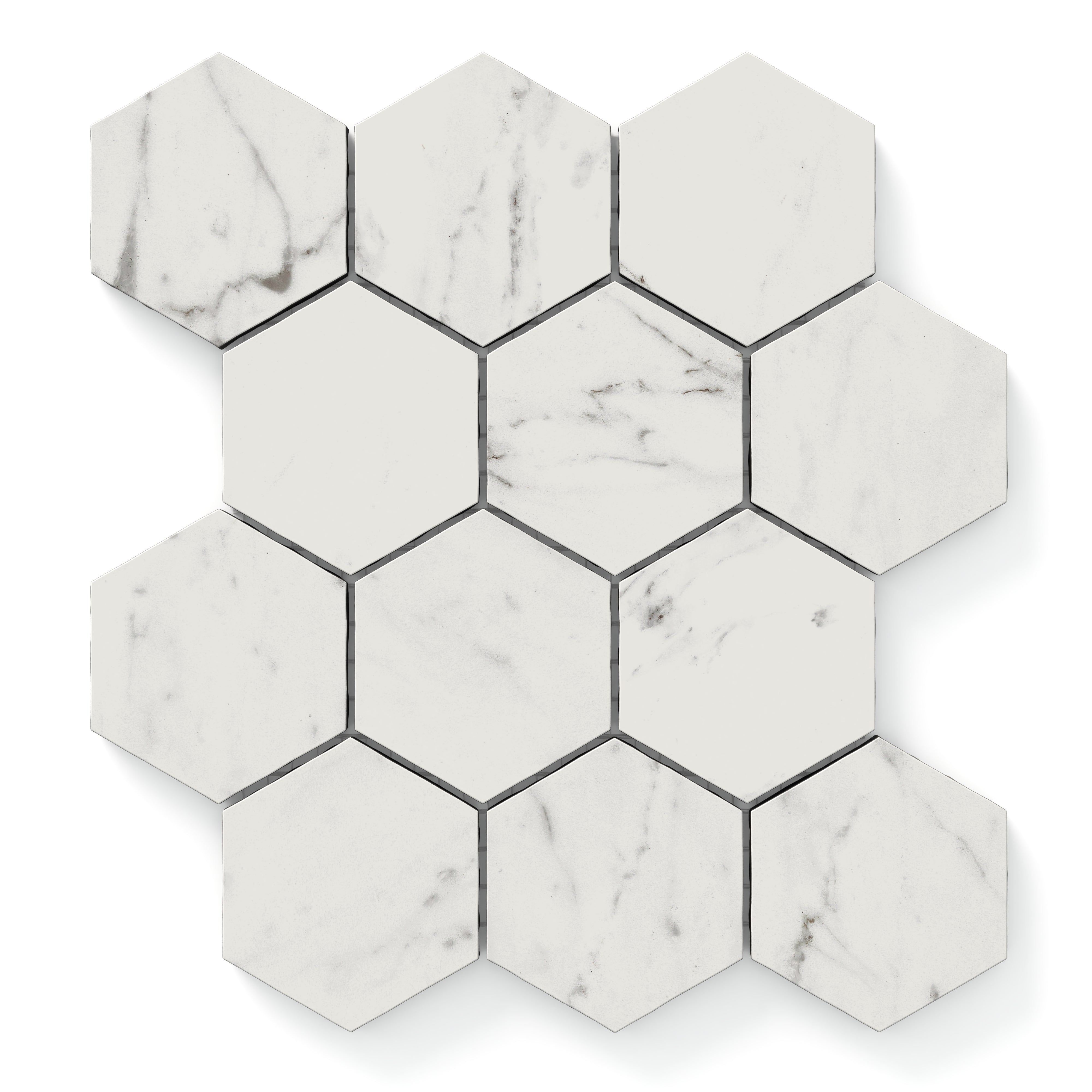 Blair 3x3 Matte Porcelain Hexagon Mosaic Tile in White Carrara