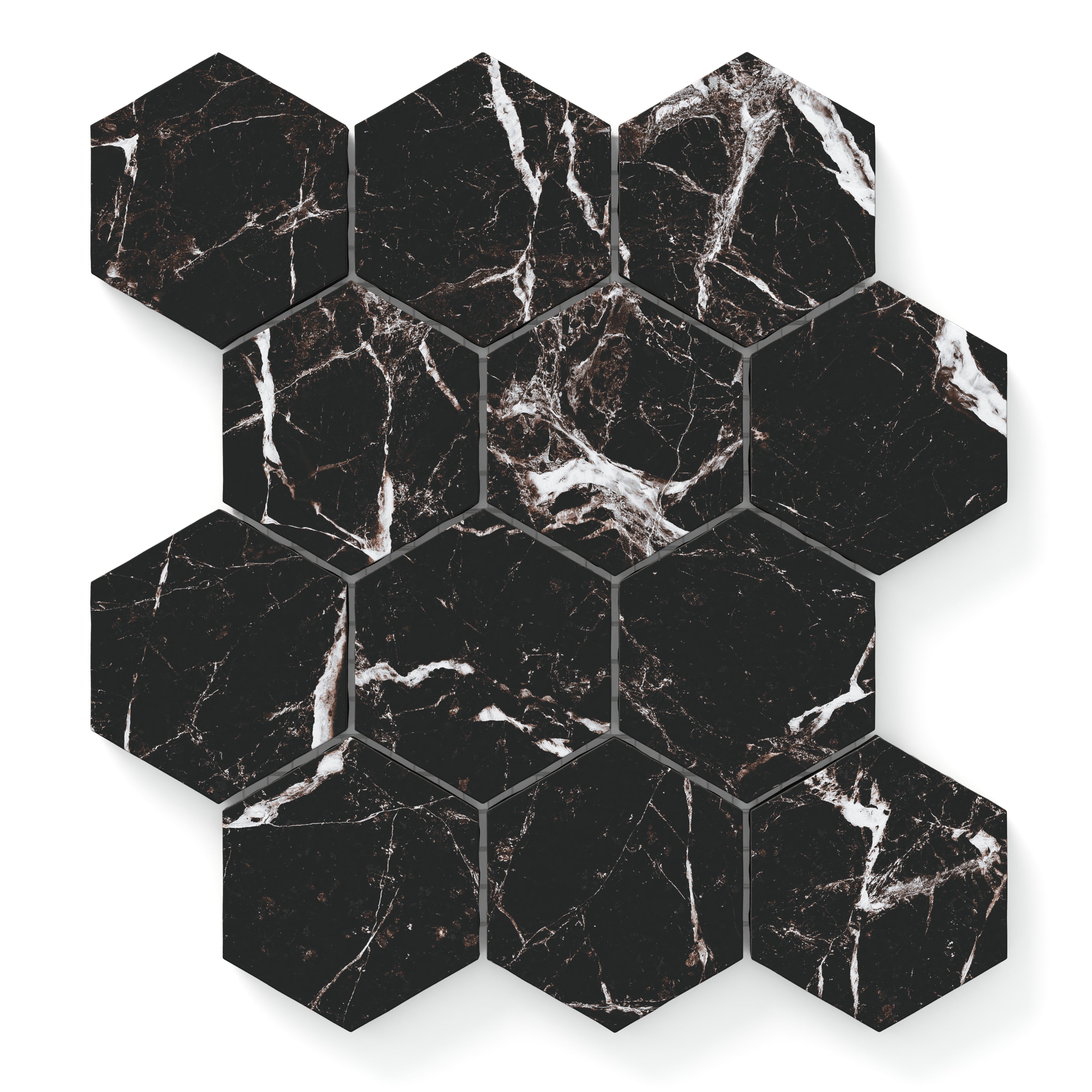 Blair 3x3 Matte Porcelain Hexagon Mosaic Tile in Marmo Black