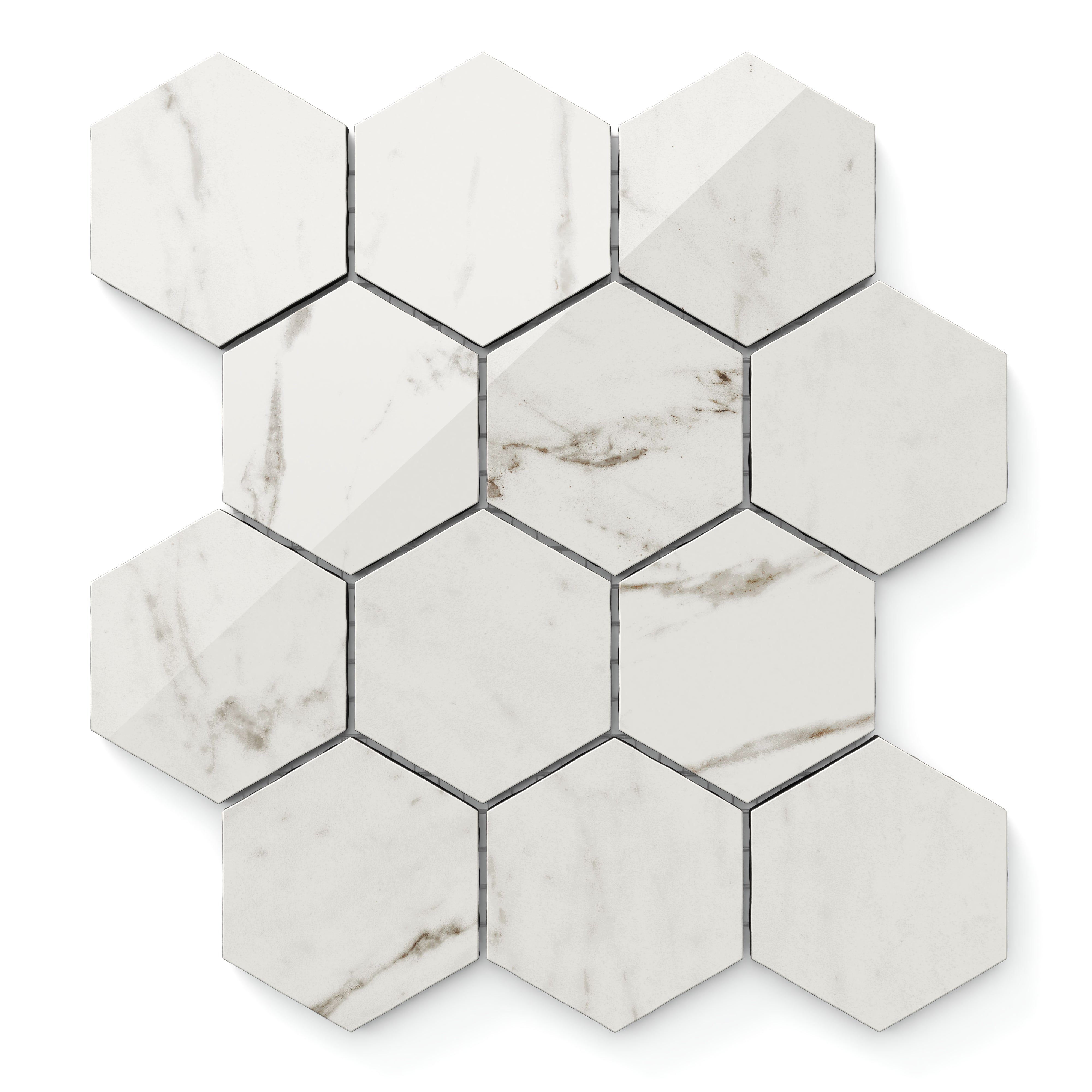 Blair 3x3 Polished Porcelain Hexagon Mosaic Tile in White Carrara