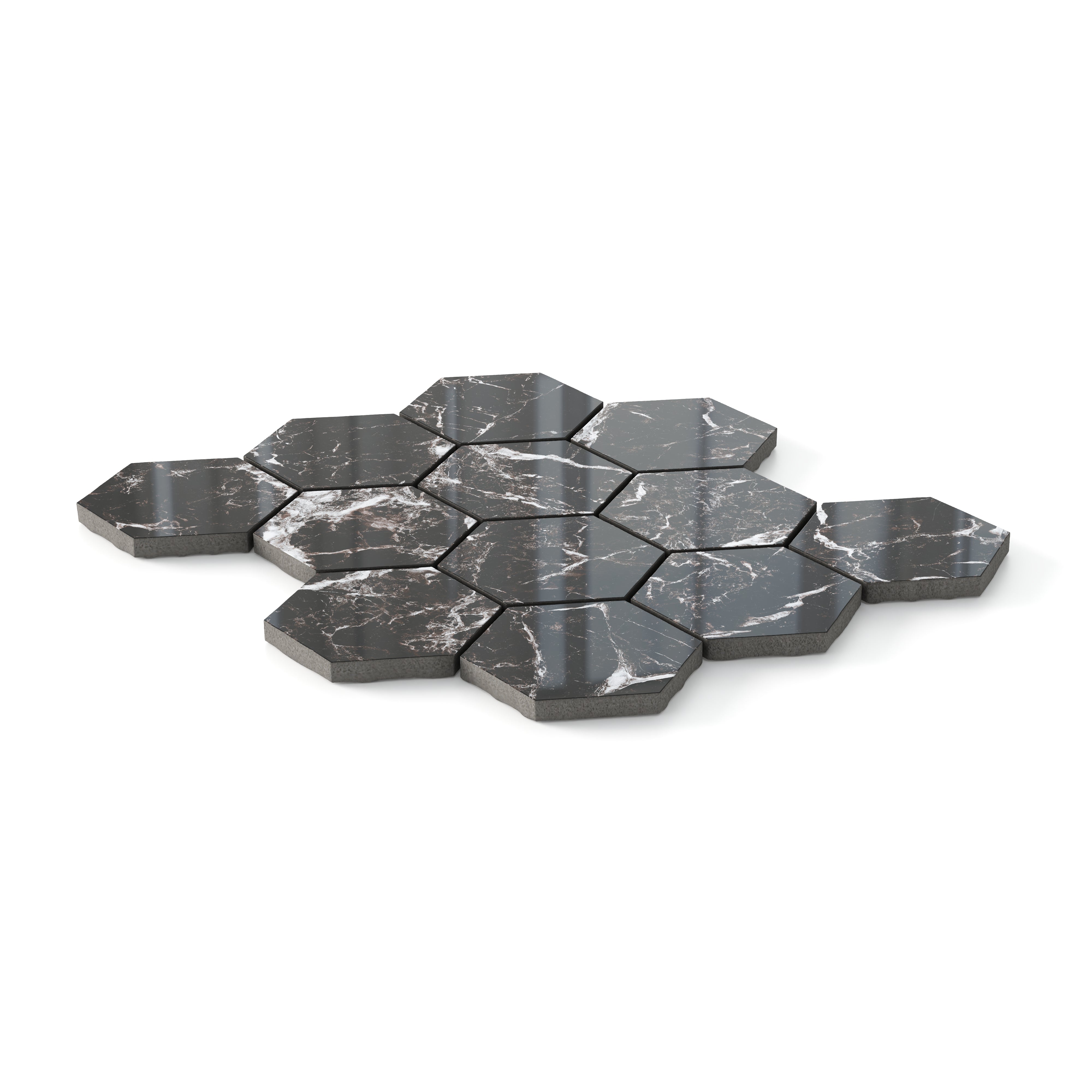 Blair 3x3 Polished Porcelain Hexagon Mosaic Tile in Marmo Black