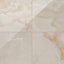 Astrid 24x24 polished porcelain tile in Sand, featuring a warm beige tone with soft gold and cream marble-like veining.