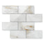 Astrid 3x6 polished porcelain mosaic tile in pearl, showcasing elegant white and beige tones with a glossy finish.