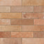 Matte orange subway tiles in a mix of warm earthy shades, featuring natural textures for a rustic yet versatile design.