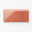 Glossy Mikayla ceramic bullnose tile in a vibrant orange-pink tone, ideal for adding warmth and character to edges and trims